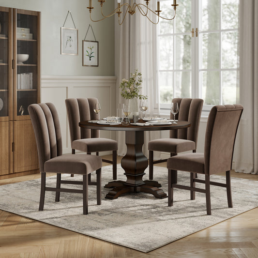 Roundhill Furniture Havre 5-Piece Dining Set, Pedestal Round Table with 4 Stylish Chairs, Espresso