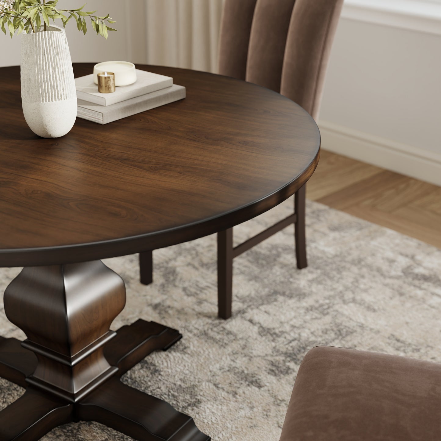 Roundhill Furniture Havre 5-Piece Dining Set, Pedestal Round Table with 4 Stylish Chairs, Espresso