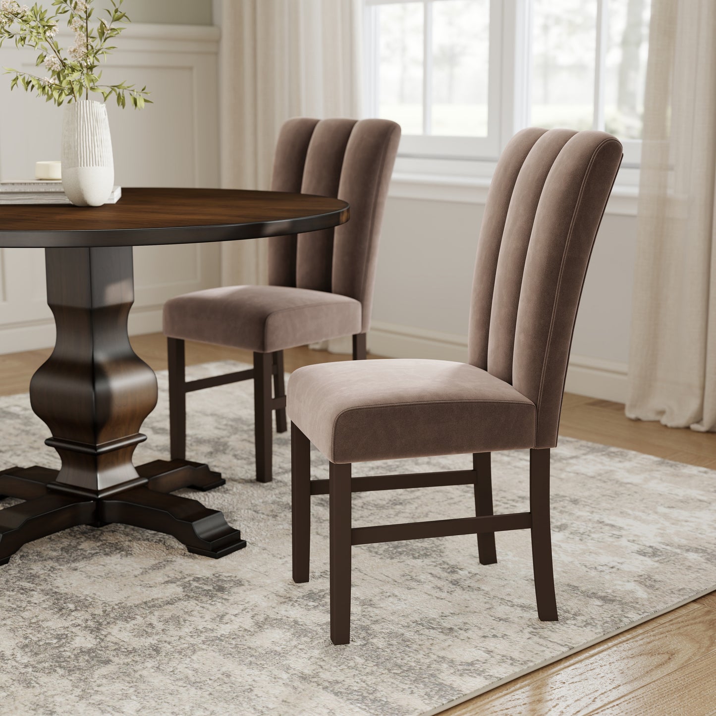 Roundhill Furniture Havre 5-Piece Dining Set, Pedestal Round Table with 4 Stylish Chairs, Espresso