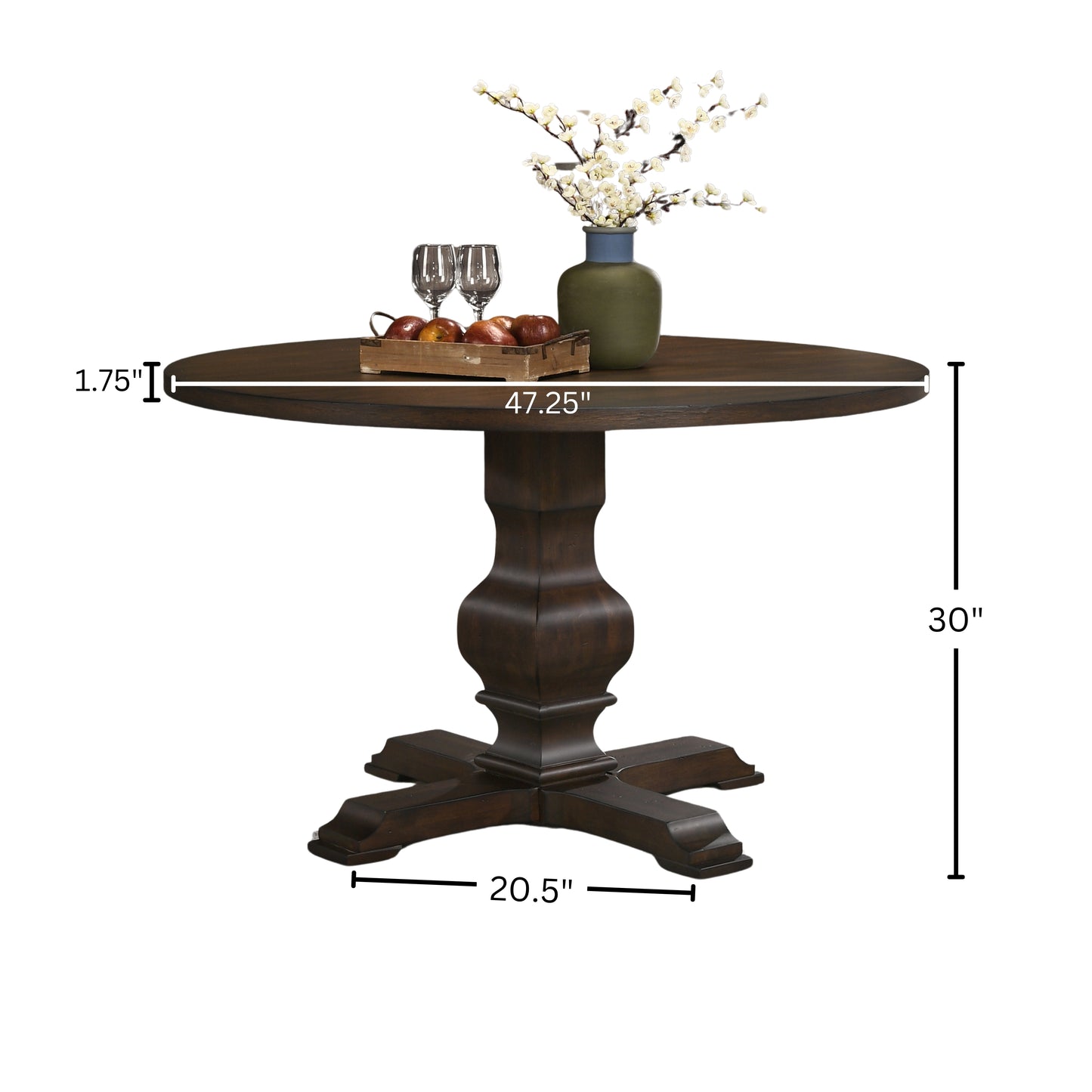 Roundhill Furniture Havre 5-Piece Dining Set, Pedestal Round Table with 4 Stylish Chairs, Espresso