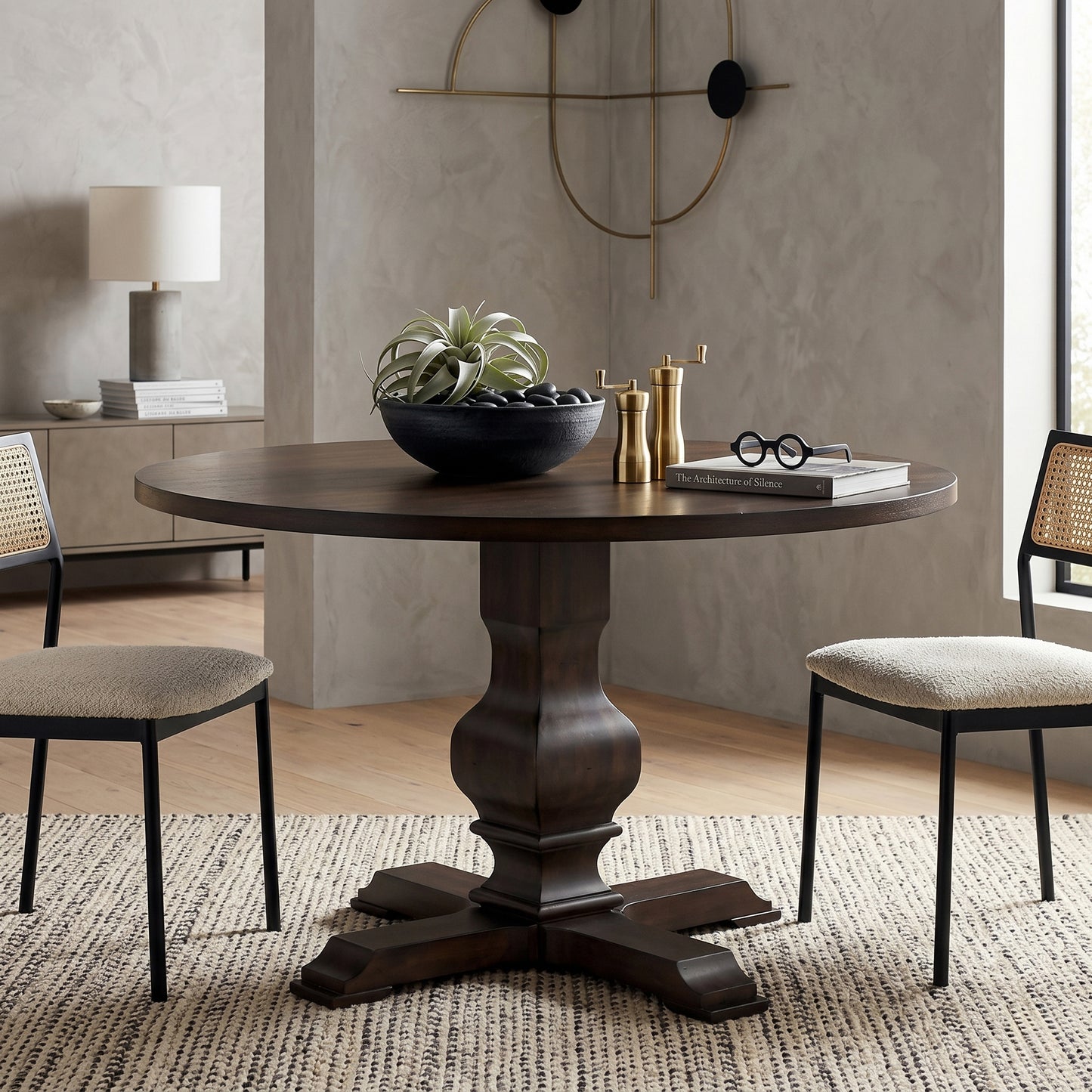 Roundhill Furniture Havre Wood Pedestal Round Dining Table