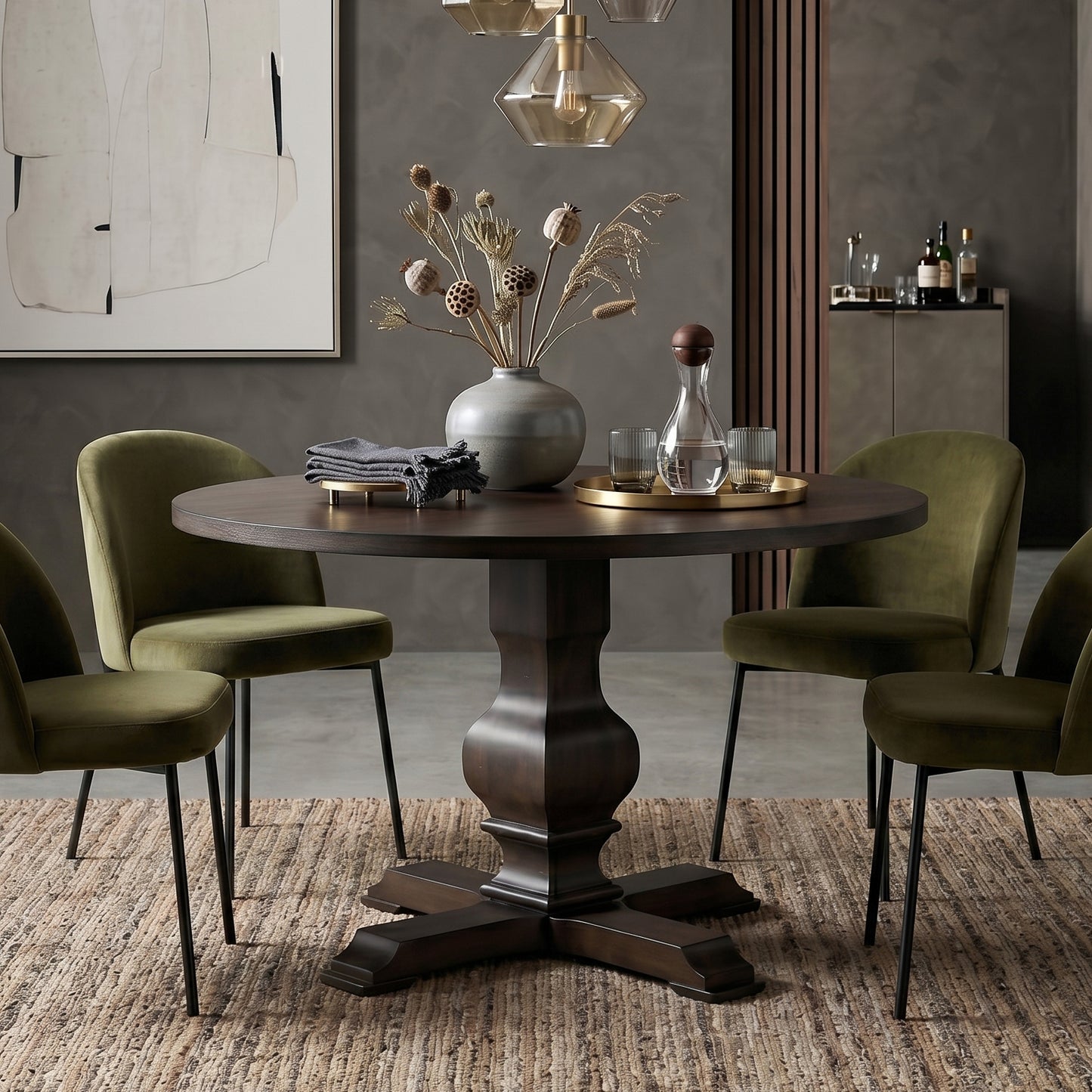 Roundhill Furniture Havre Wood Pedestal Round Dining Table