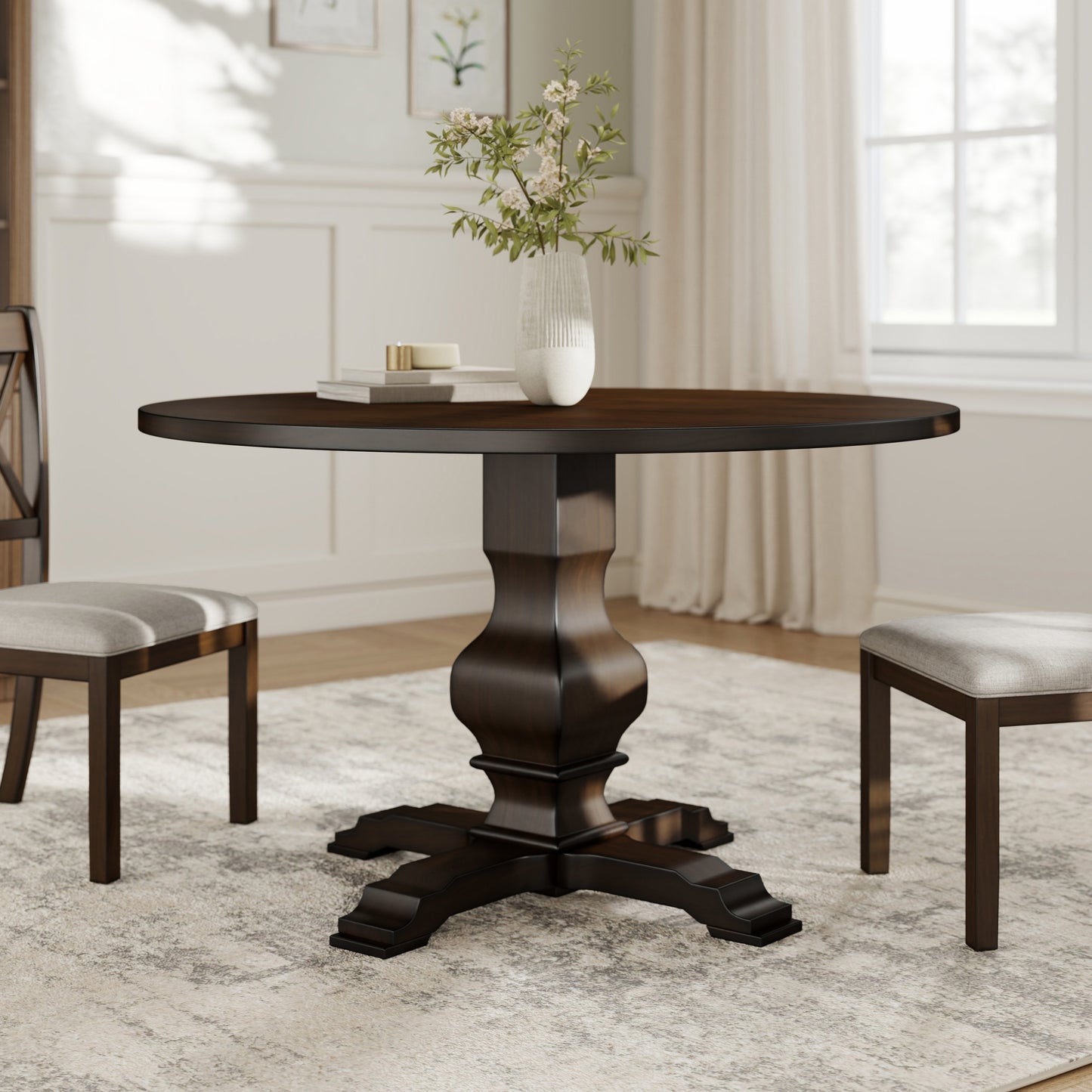 Roundhill Furniture Havre Wood Pedestal Round Dining Table