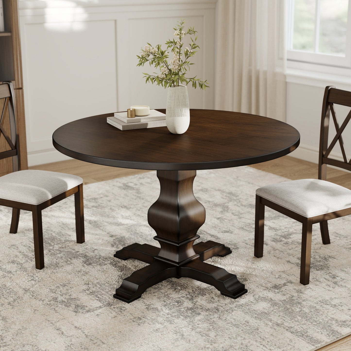 Roundhill Furniture Havre Wood Pedestal Round Dining Table