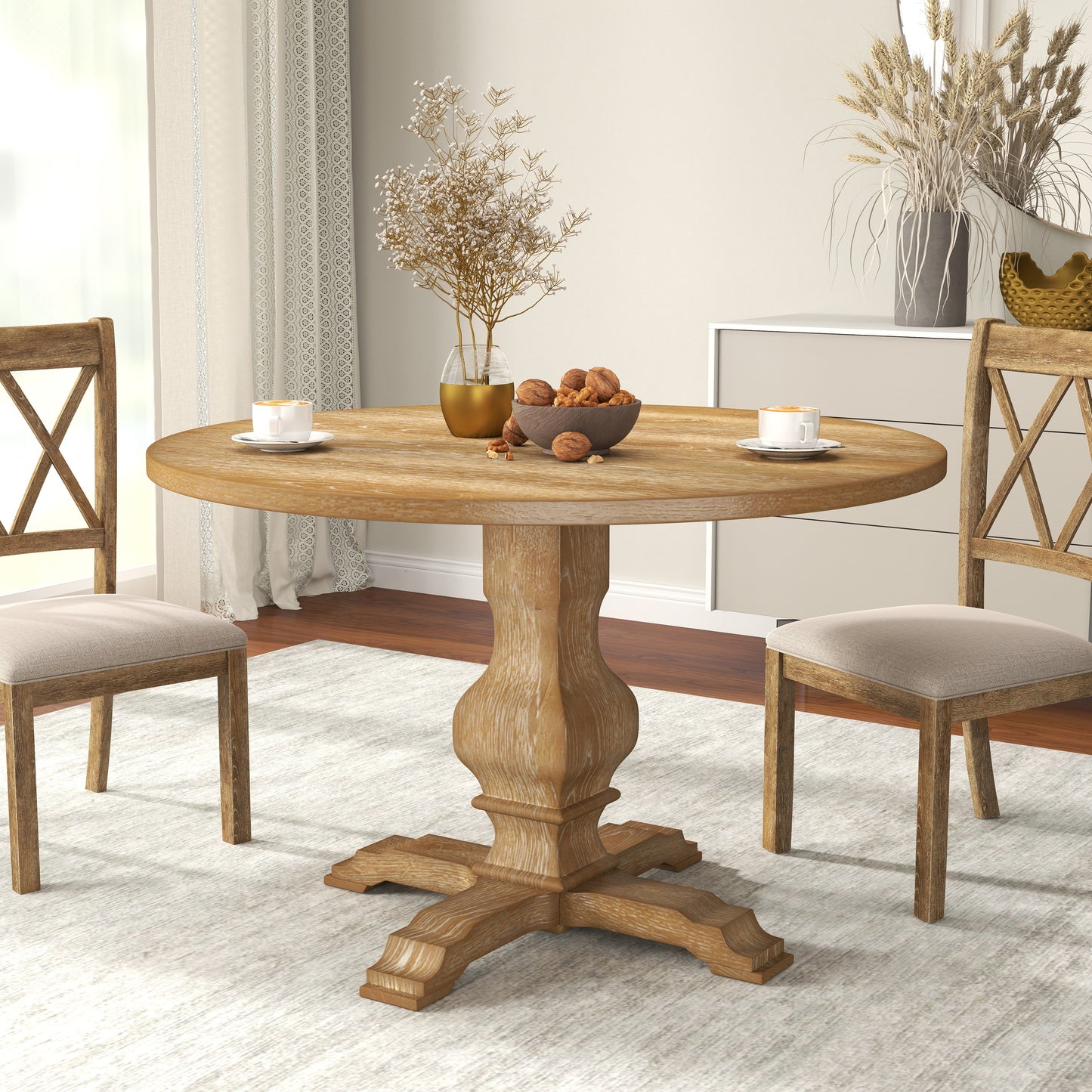 Havre 5-Piece Dining Set, Pedestal Round Table with 4 Stylish Chairs