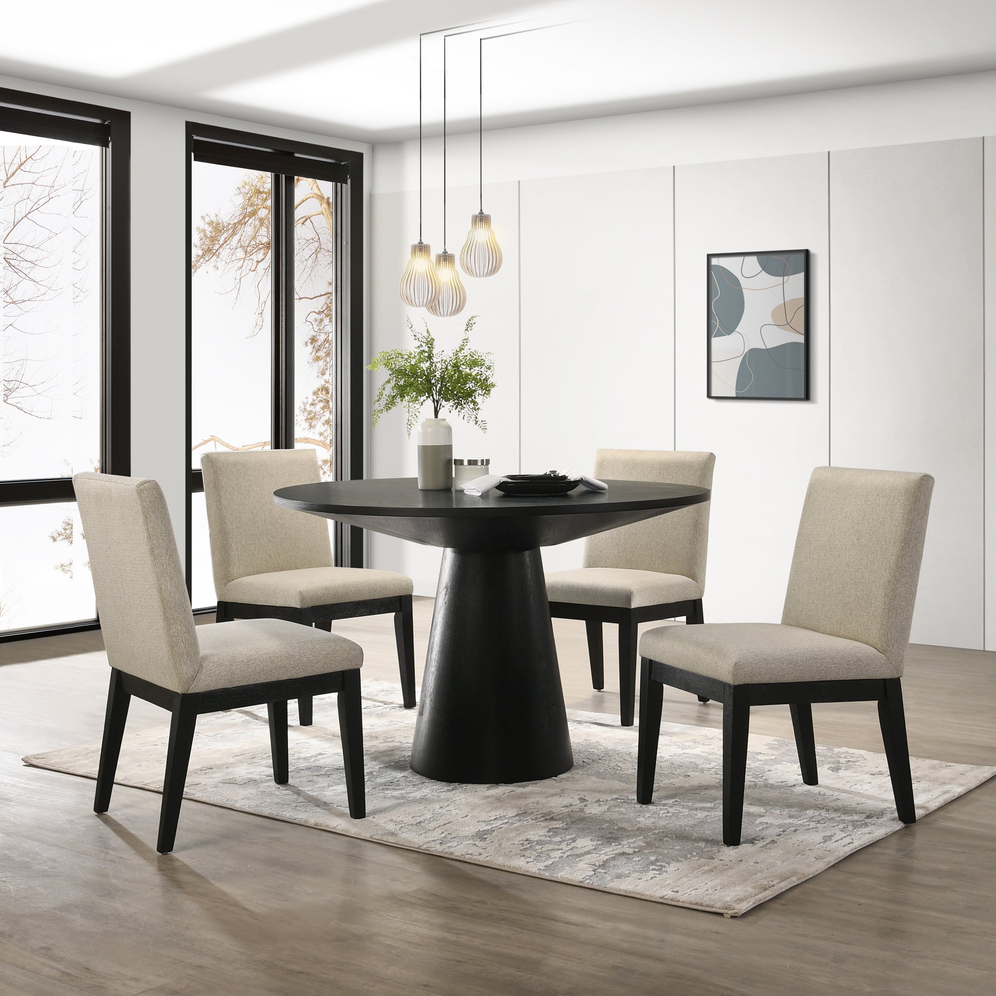 Roundhill Furniture Rocco Contemporary Dining Set, Round Pedestal Tabl