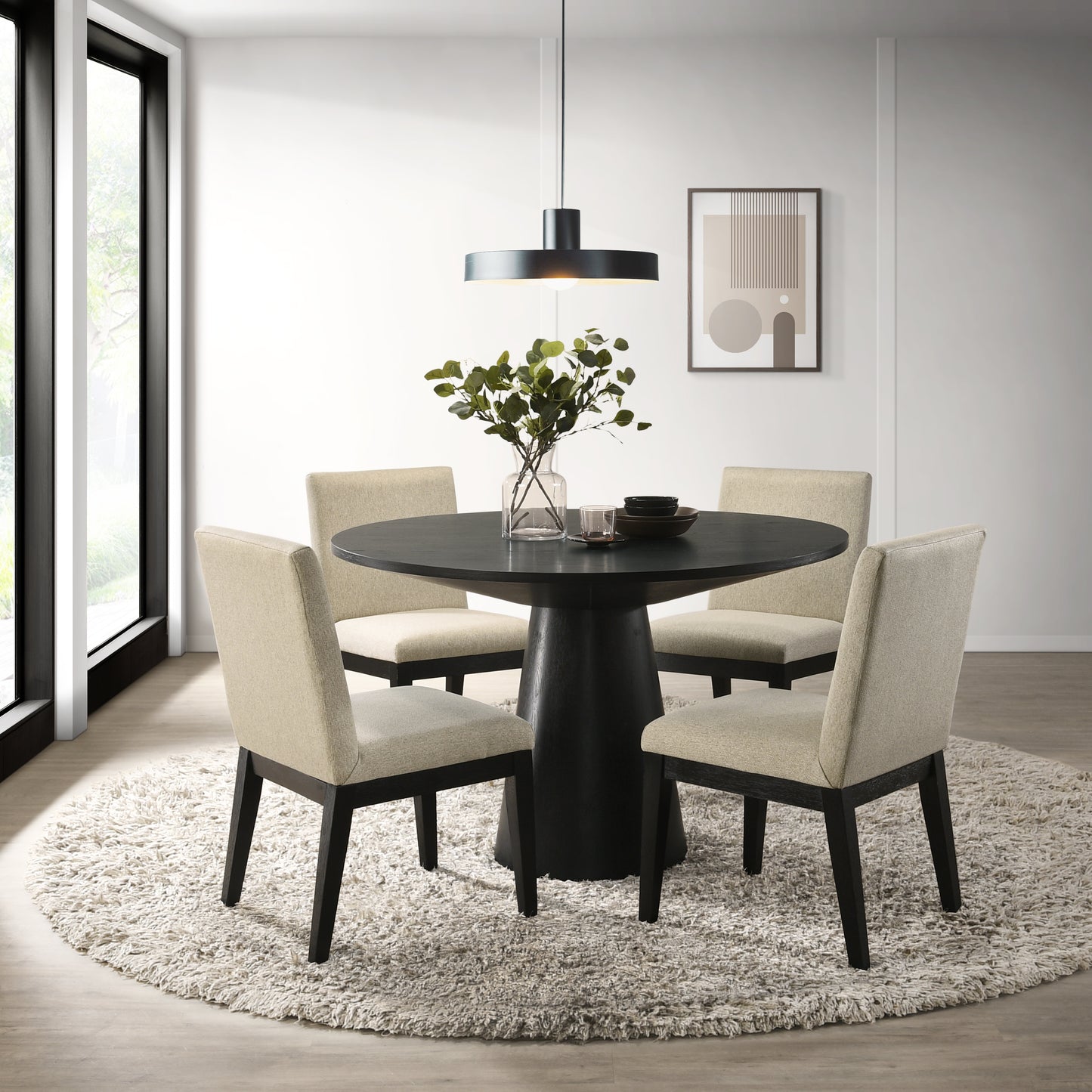 Roundhill Furniture Rocco Contemporary Dining Set, Round Pedestal Table with 4 Chairs