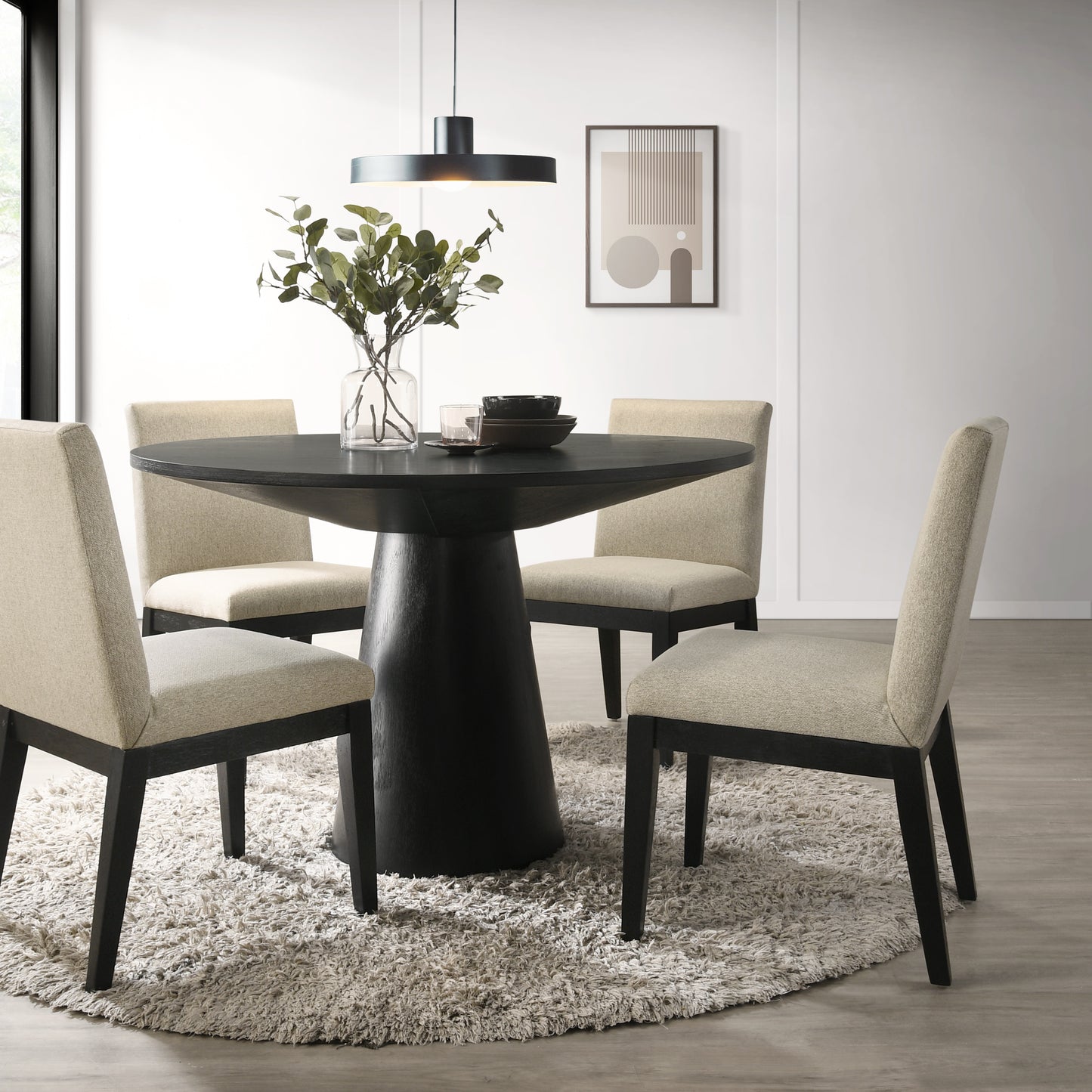 Roundhill Furniture Rocco Contemporary Dining Set, Round Pedestal Table with 4 Chairs, Ebony