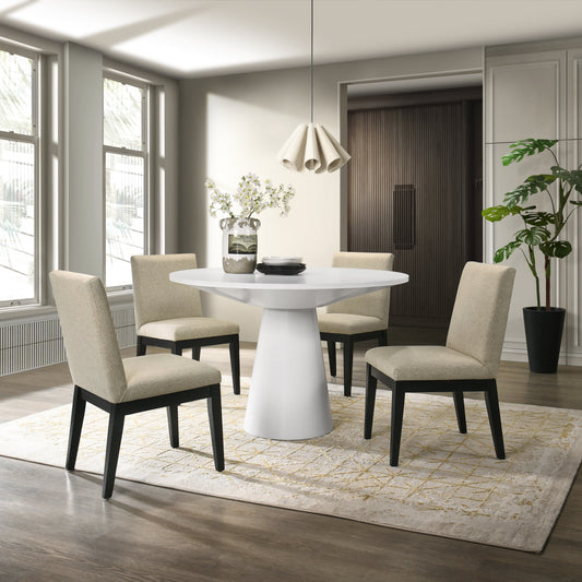 Rocco Contemporary 5-Piece Dining Set, Round Pedestal Table with 4 Chairs