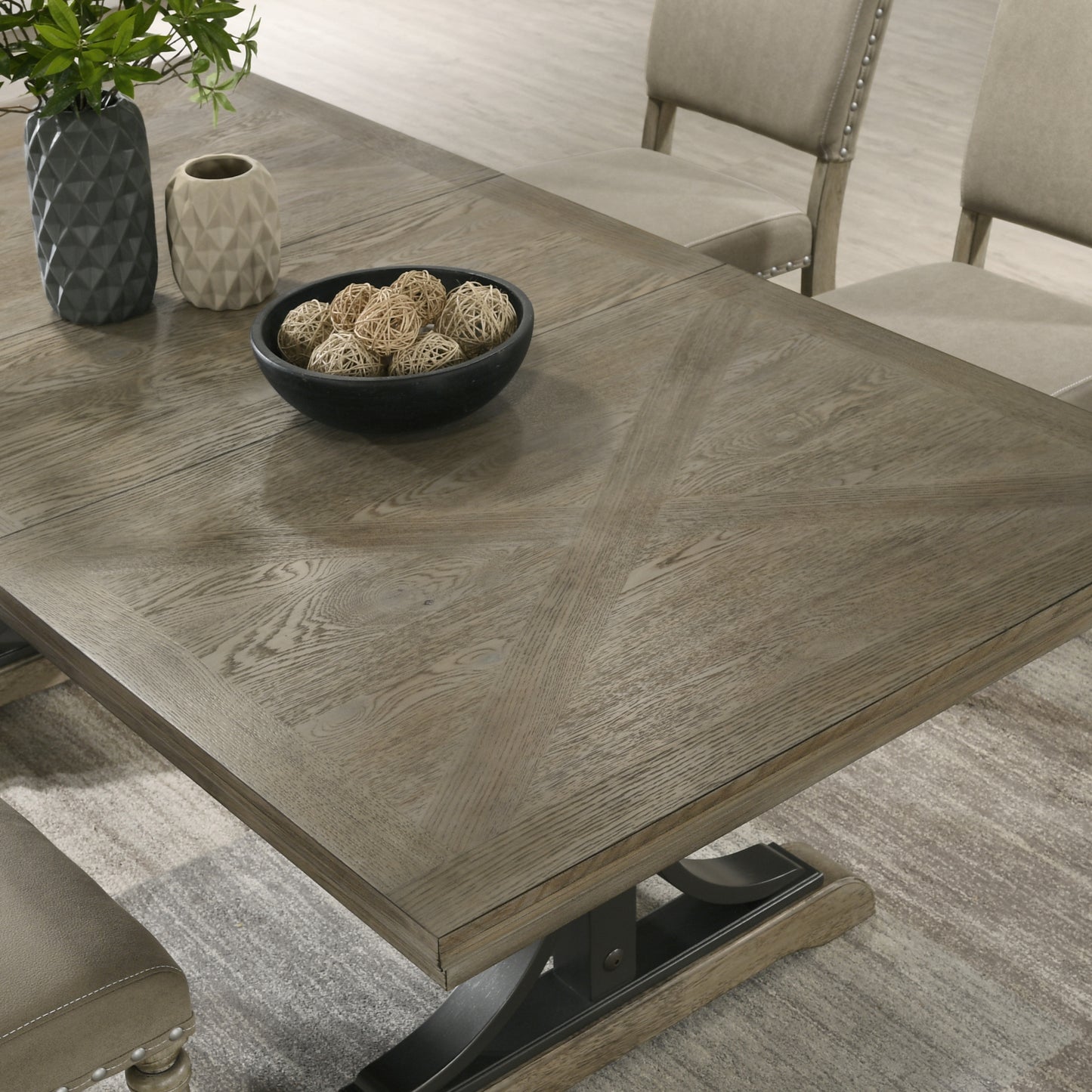 Roundhill Furniture Birmingham 7-Piece Dining Set, Extendable Table with Nailhead Chairs, Driftwood Finish