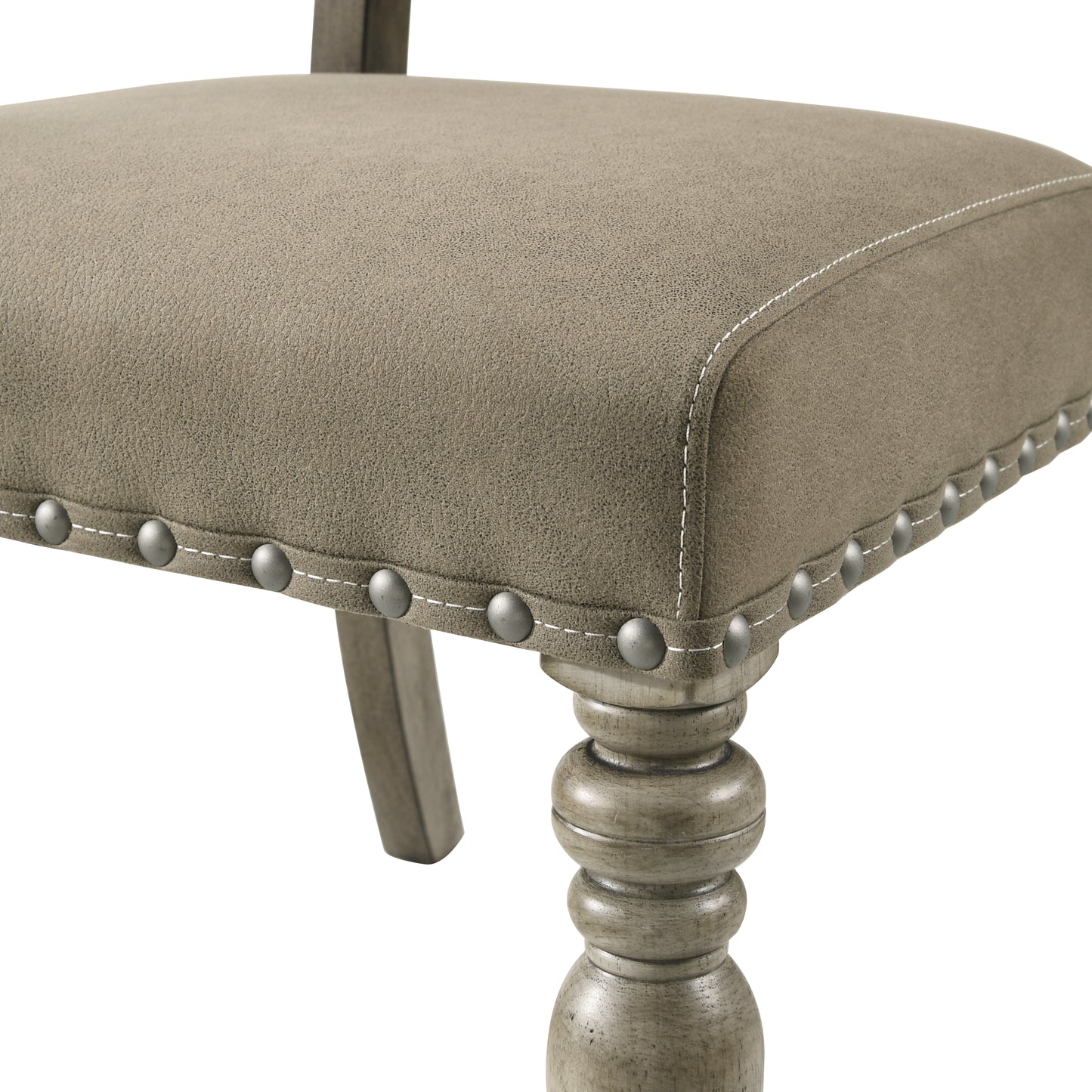Roundhill Furniture Birmingham 7-Piece Dining Set, Extendable Table with Nailhead Chairs, Driftwood Finish