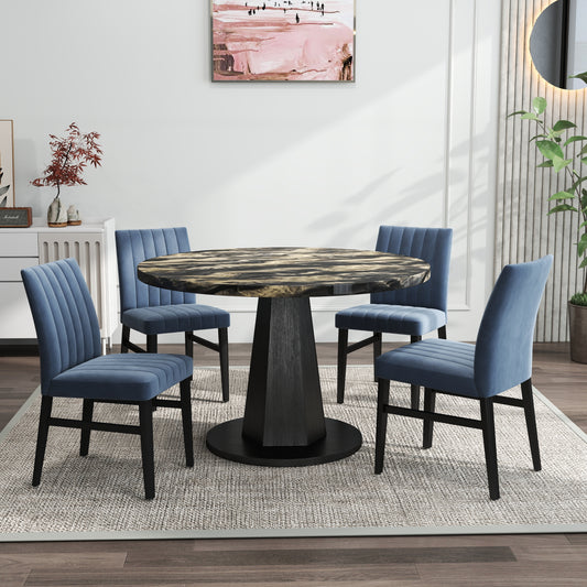 Roundhill Furniture Cavira 5-Piece Modern Dining Set, Faux Marble Dining Table with Four Chairs