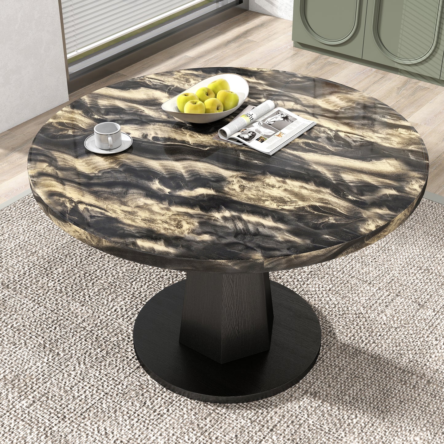 Roundhill Furniture Cavira 5-Piece Modern Dining Set, Faux Marble Dining Table with Four Chairs
