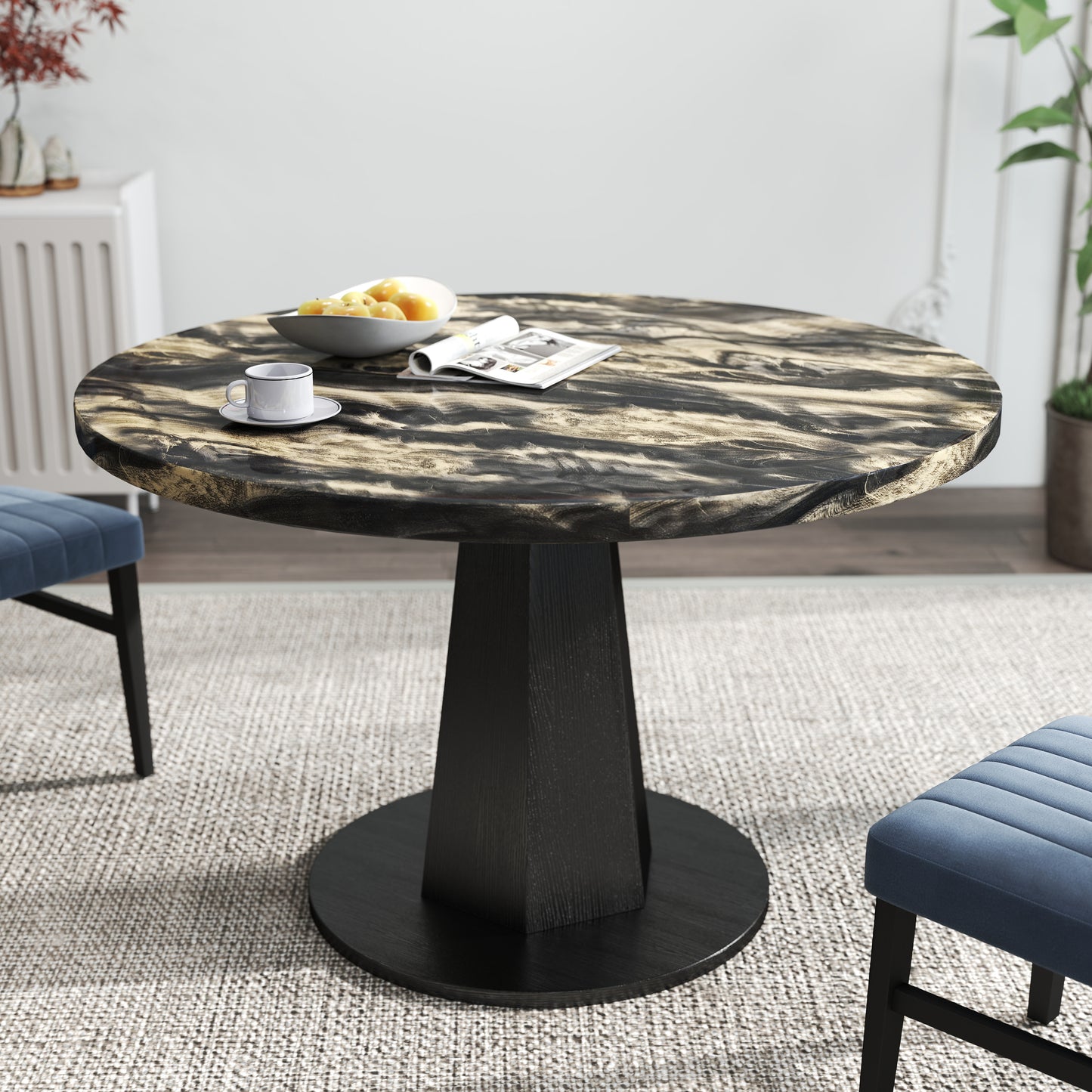 Roundhill Furniture Cavira 5-Piece Modern Dining Set, Faux Marble Dining Table with Four Chairs