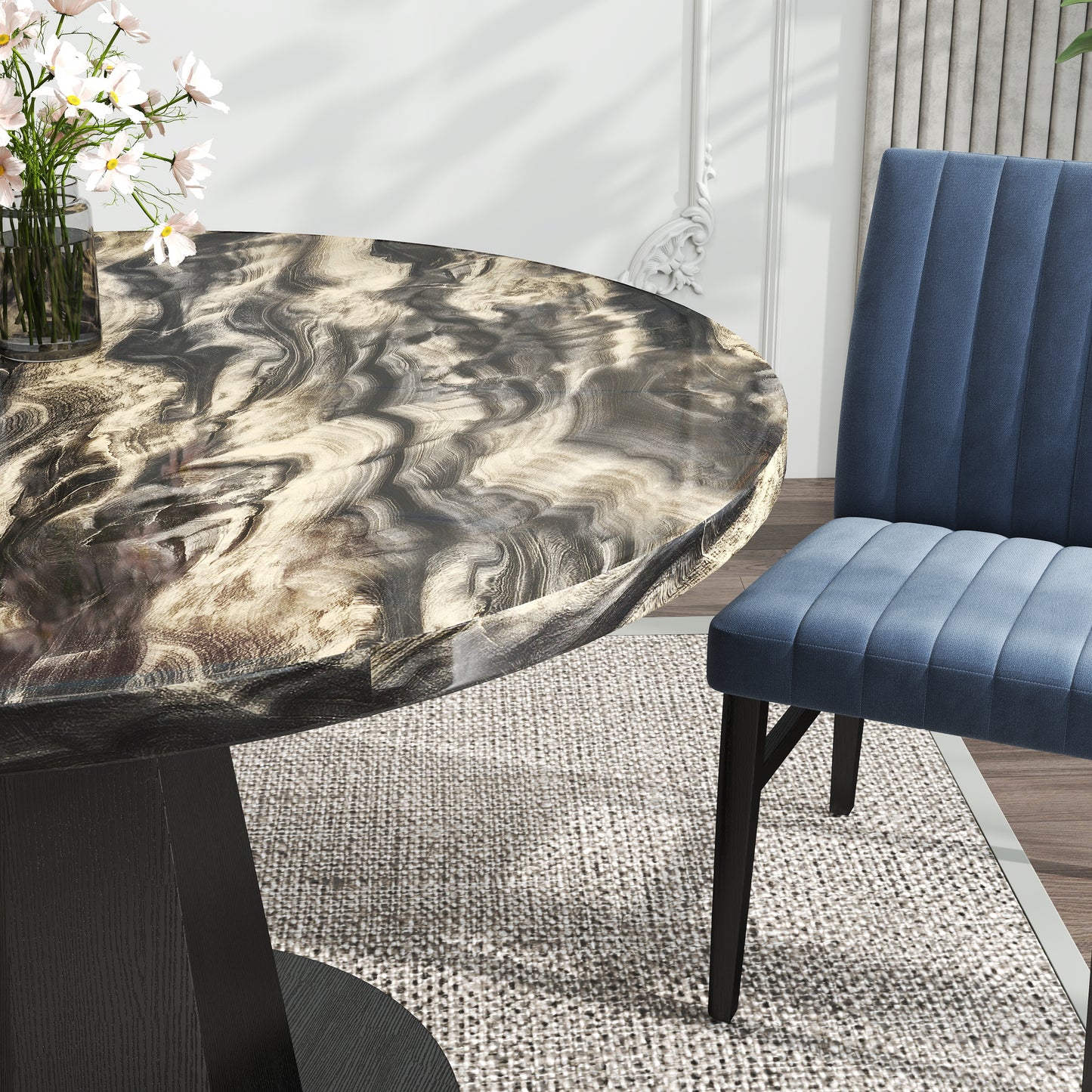 Roundhill Furniture Cavira 5-Piece Modern Dining Set, Faux Marble Dining Table with Four Chairs