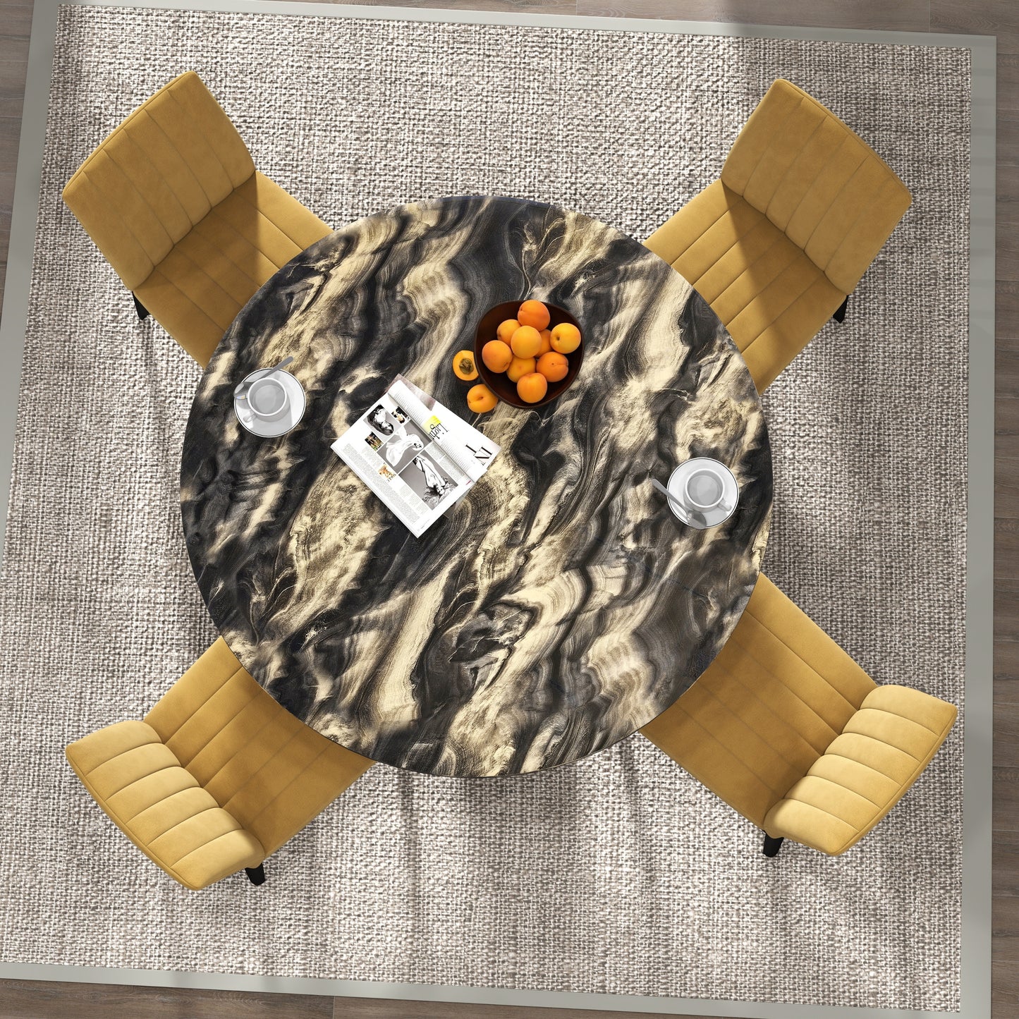 Roundhill Furniture Cavira 5-Piece Modern Dining Set, Faux Marble Dining Table with Four Chairs