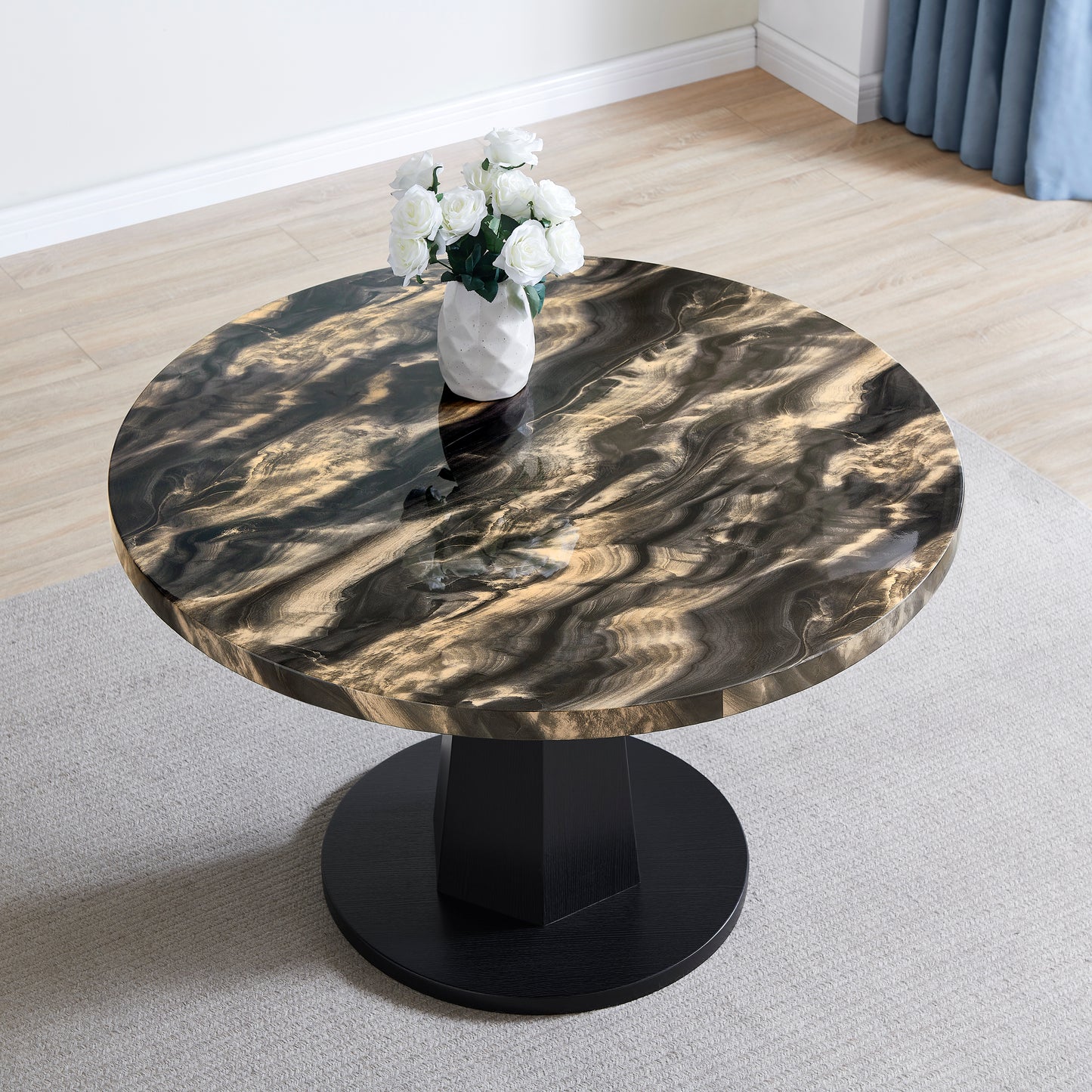 Roundhill Furniture Cavira 5-Piece Modern Dining Set, Faux Marble Dining Table with Four Upholstered Chairs