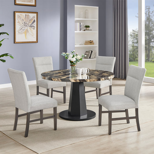 Roundhill Furniture Cavira 5-Piece Modern Dining Set, Faux Marble Dining Table with Four Gray Chairs