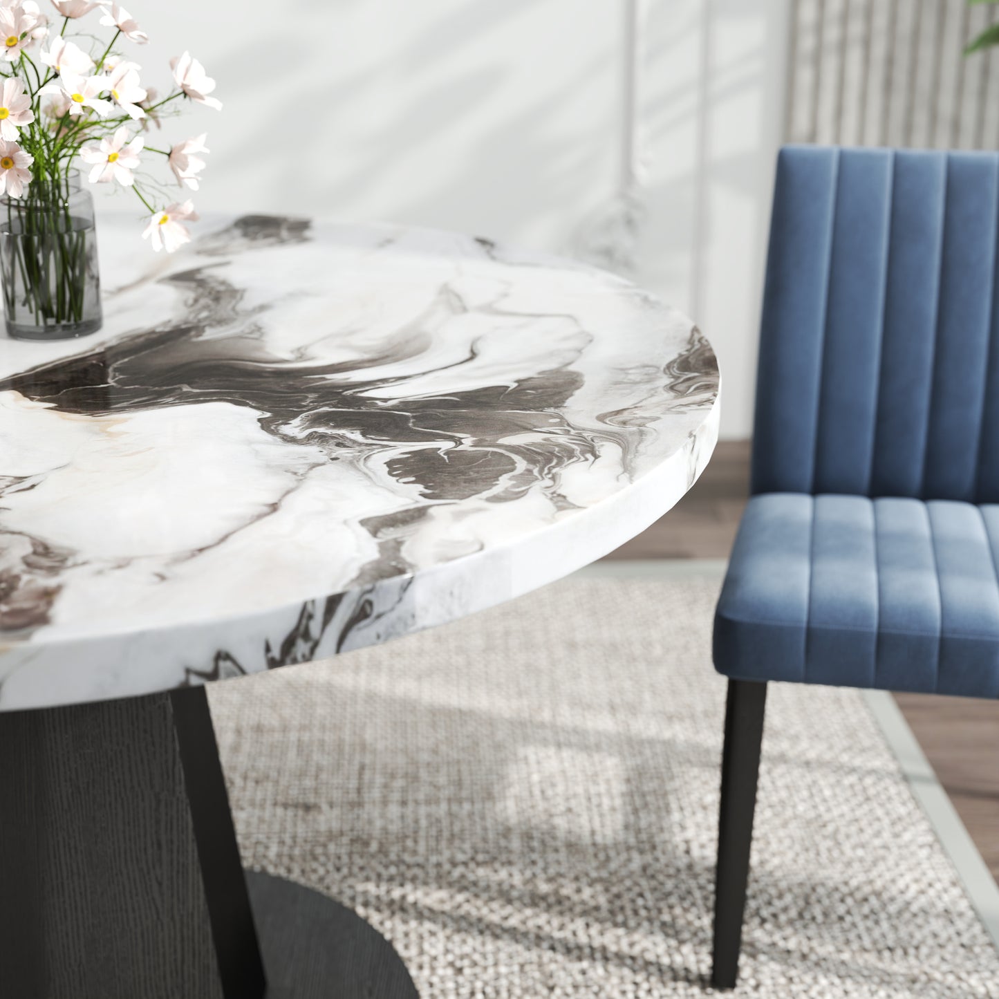 Roundhill Furniture Cavira 5-Piece Modern Dining Set, Faux Marble Dining Table with Four Chairs
