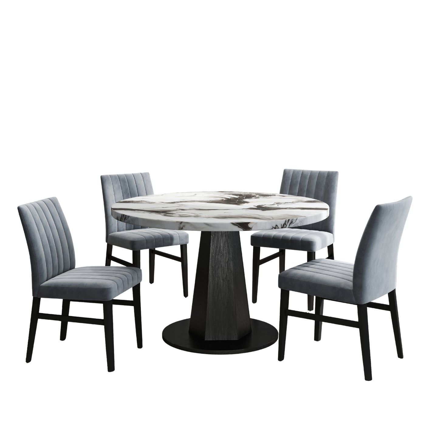 Roundhill Furniture Cavira 5-Piece Modern Dining Set, Faux Marble Dining Table with Four Chairs