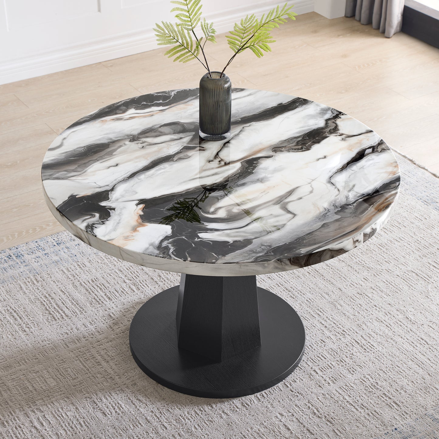 Roundhill Furniture Cavira 5-Piece Modern Dining Set, Faux Marble Dining Table with Four Chairs