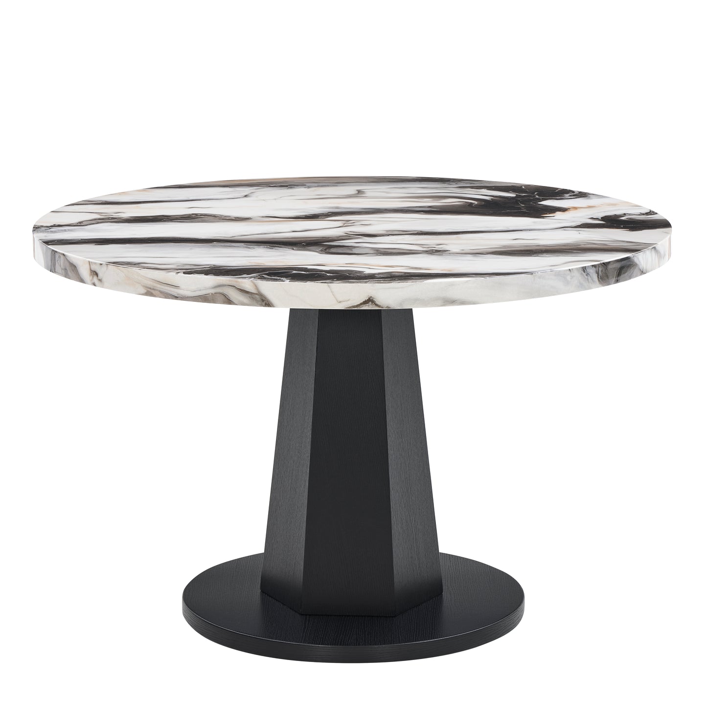 Roundhill Furniture Cavira Modern Faux Marble Dining Table with Wood Pedestal Base