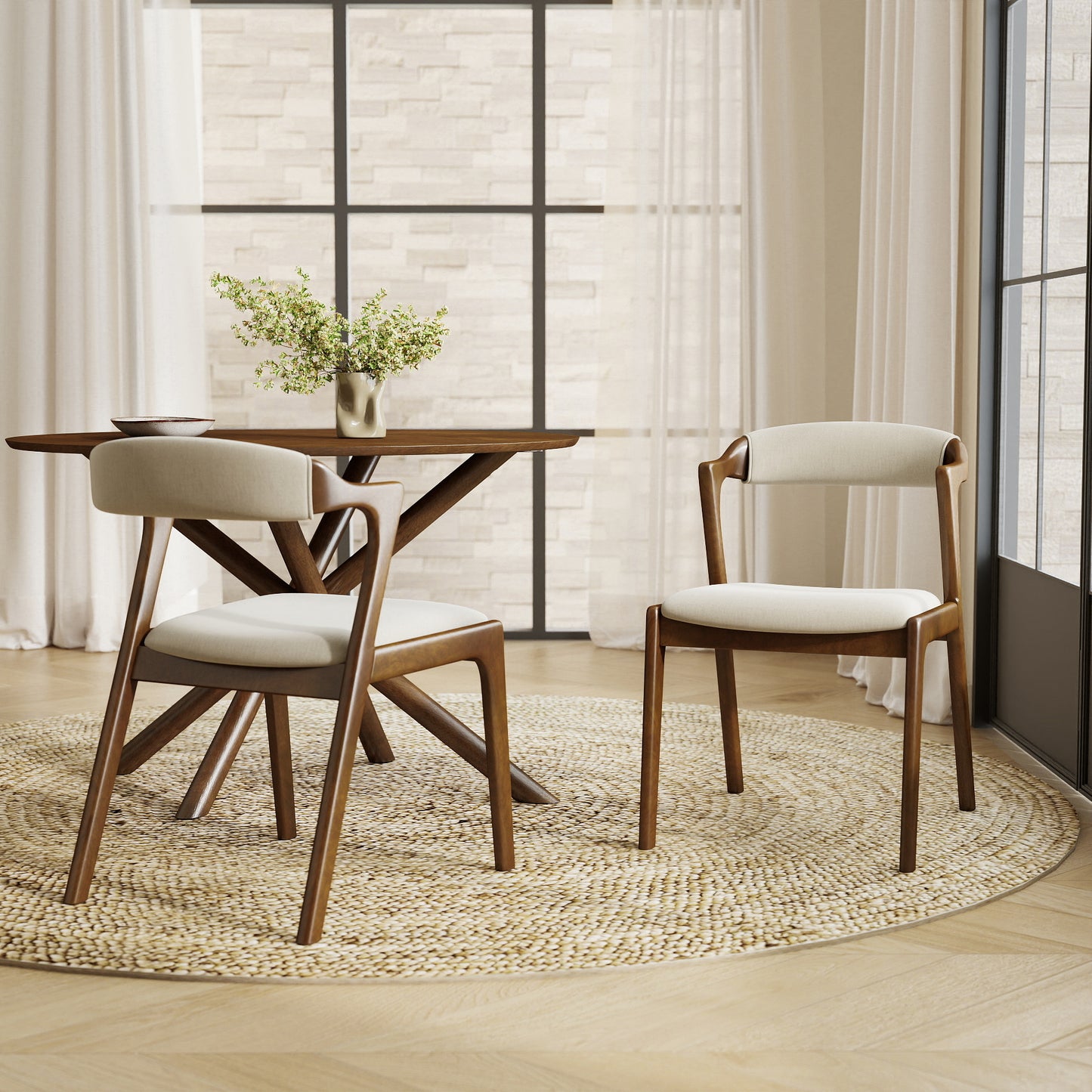 Roundhill Furniture Arnott 5-Piece Dining Set, Round Dining Table with 4 Stylish Chairs, Walnut Finish