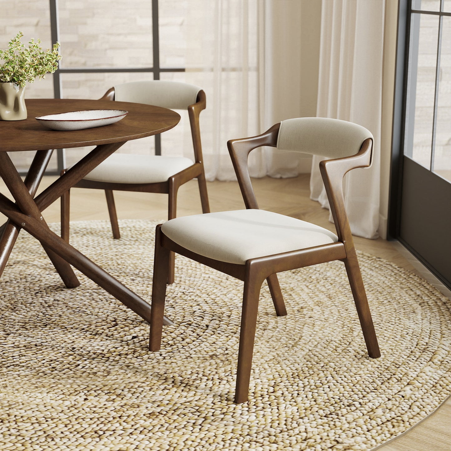 Roundhill Furniture Arnott 5-Piece Dining Set, Round Dining Table with 4 Stylish Chairs, Walnut Finish