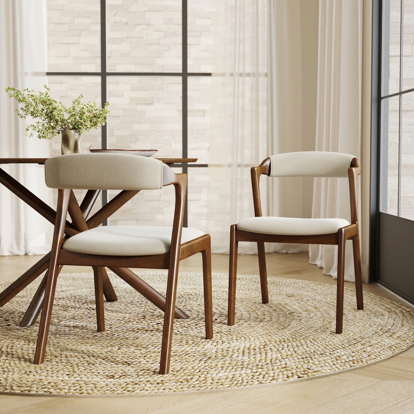 Roundhill Furniture Arnott 5-Piece Dining Set, Round Dining Table with 4 Stylish Chairs, Walnut Finish