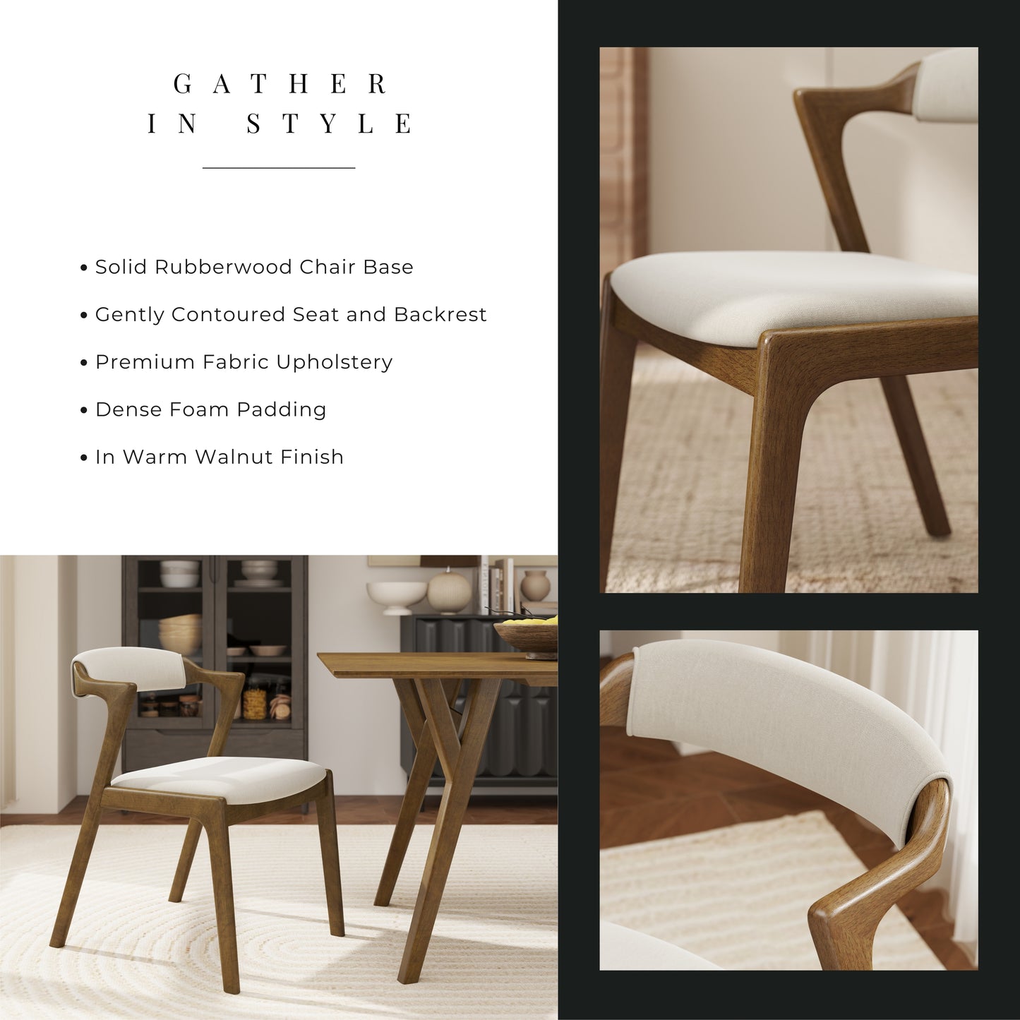 Roundhill Furniture Arnott 5-Piece Dining Set, Round Dining Table with 4 Stylish Chairs, Walnut Finish
