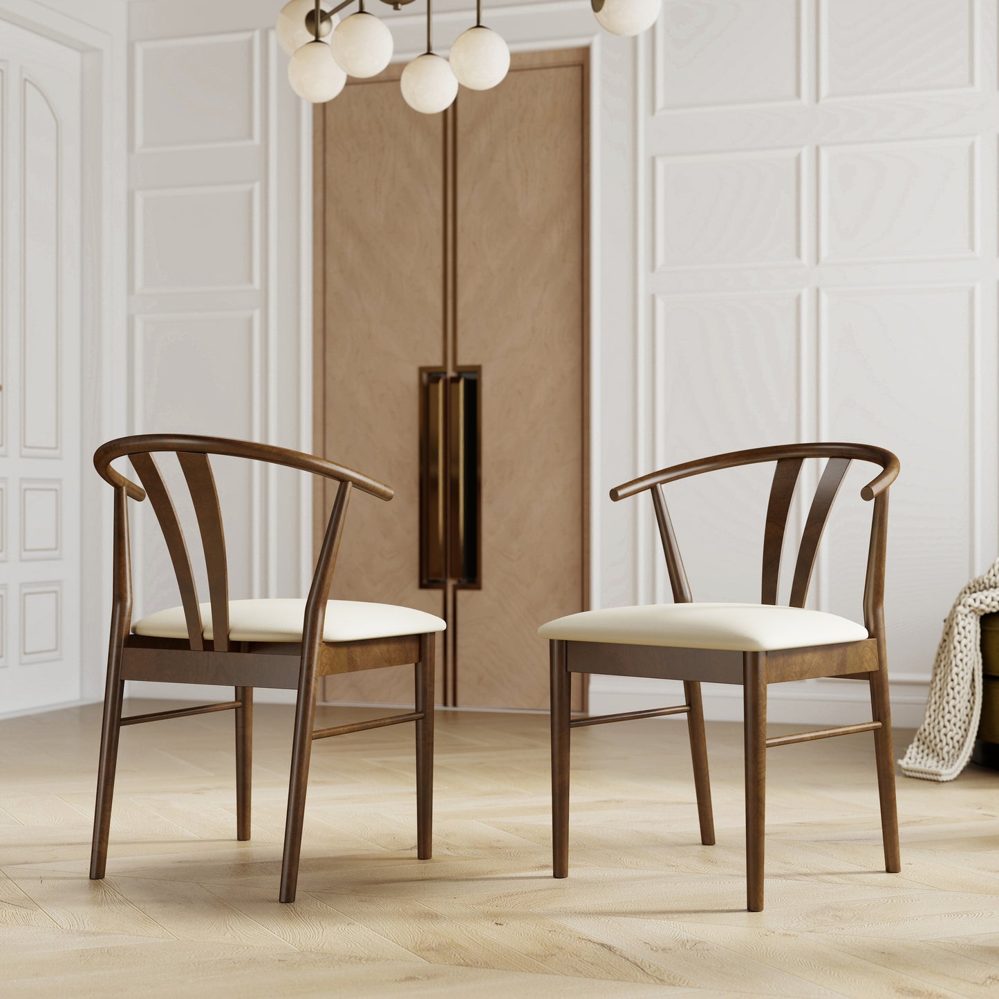 Roundhill Furniture Arnott 5-Piece Dining Set, Round Dining Table with 4 Stylish Chairs, Walnut Finish