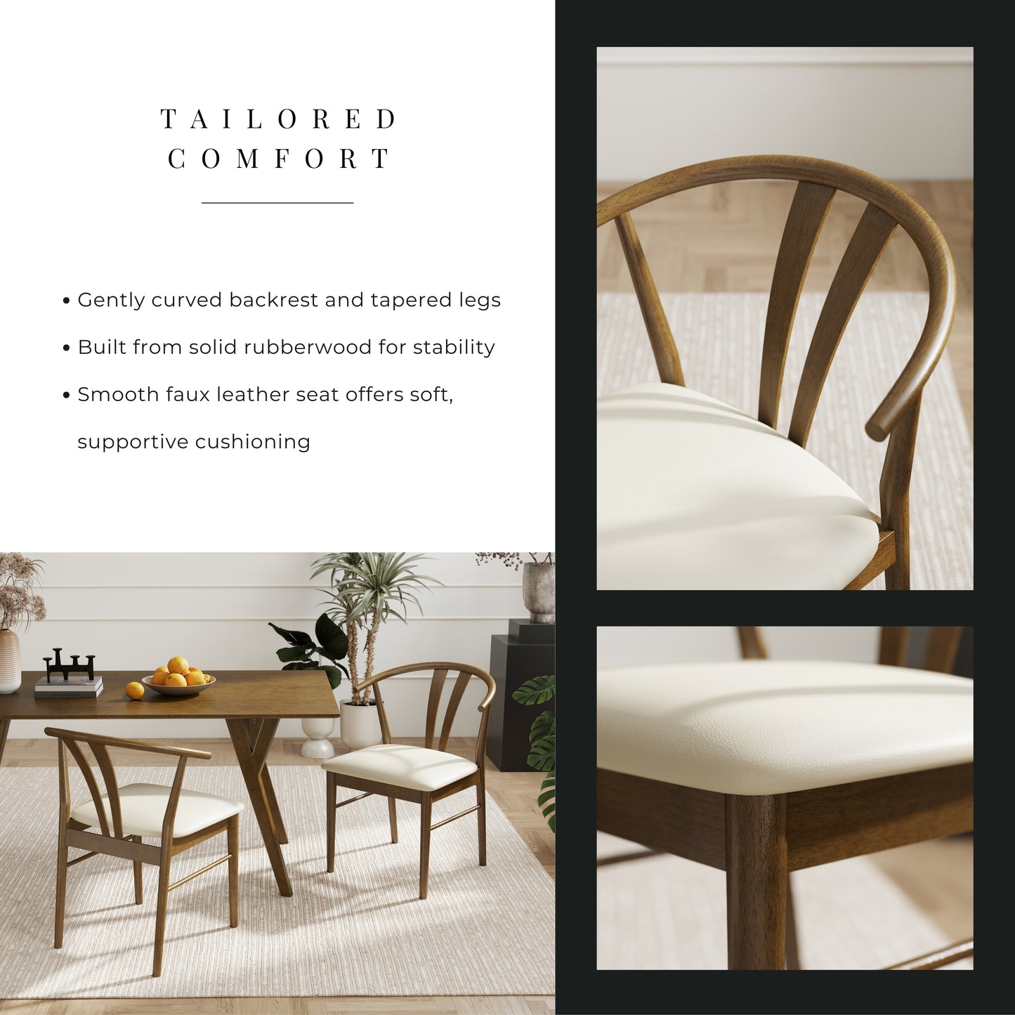 Roundhill Furniture Arnott 5-Piece Dining Set, Round Dining Table with 4 Stylish Chairs, Walnut Finish