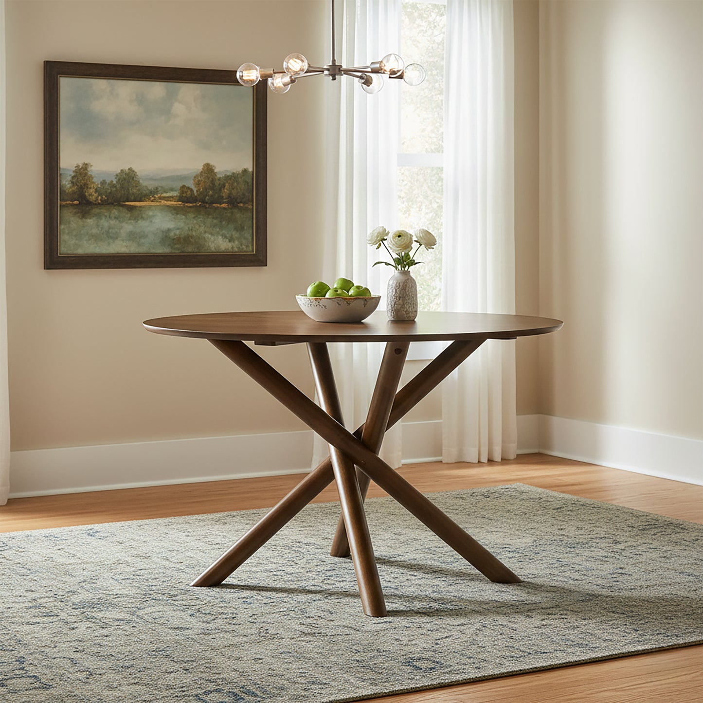 Roundhill Furniture Arnott Round Dining Table, Walnut Finish