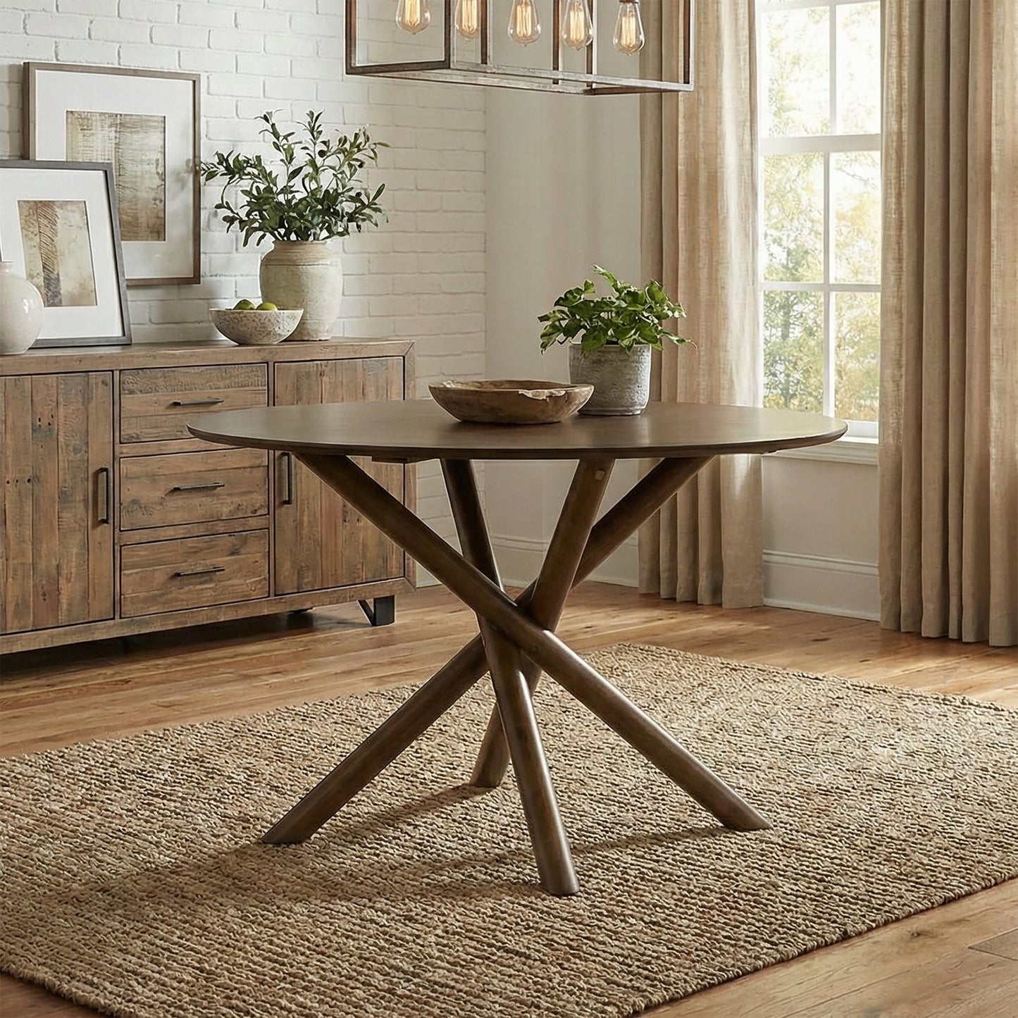 Roundhill Furniture Arnott Round Dining Table, Walnut Finish