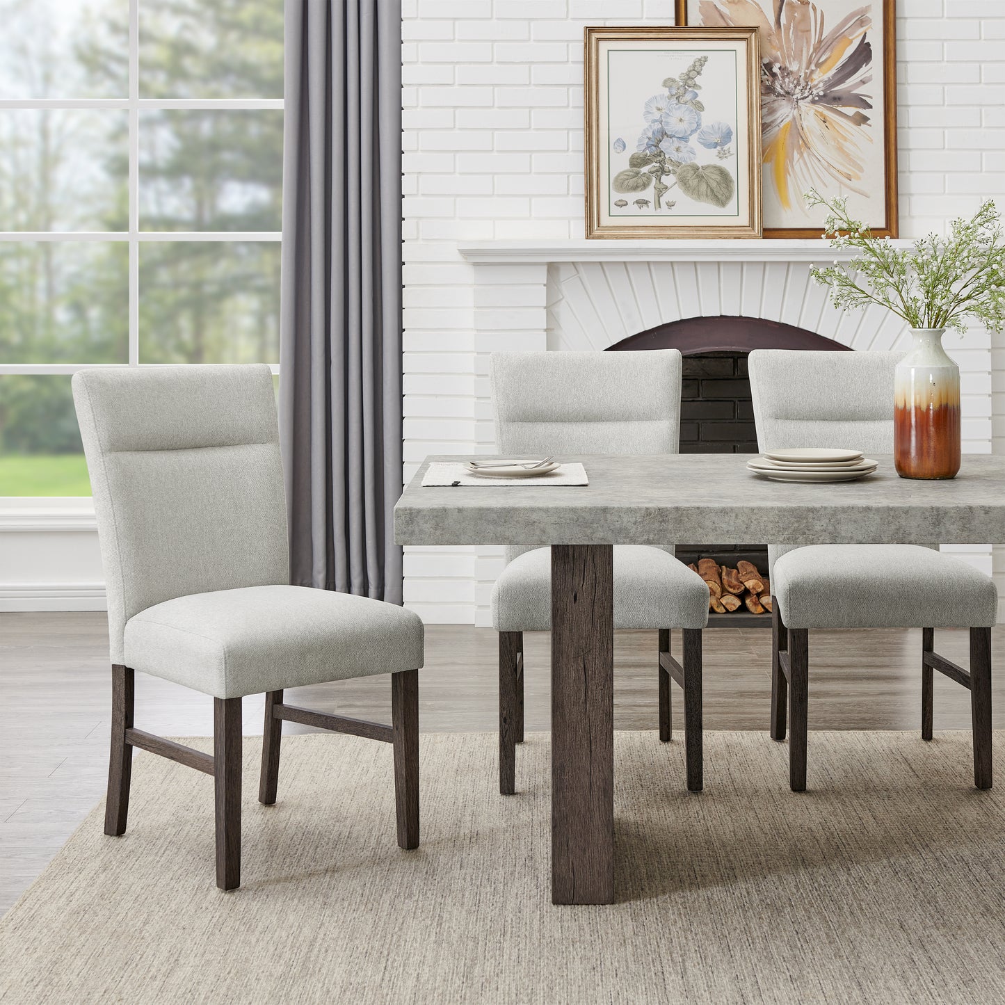 Annex & Co Sorlen Modern 6-Piece Dining Set, 3D Faux Concrete Table with 4 Chairs and Bench