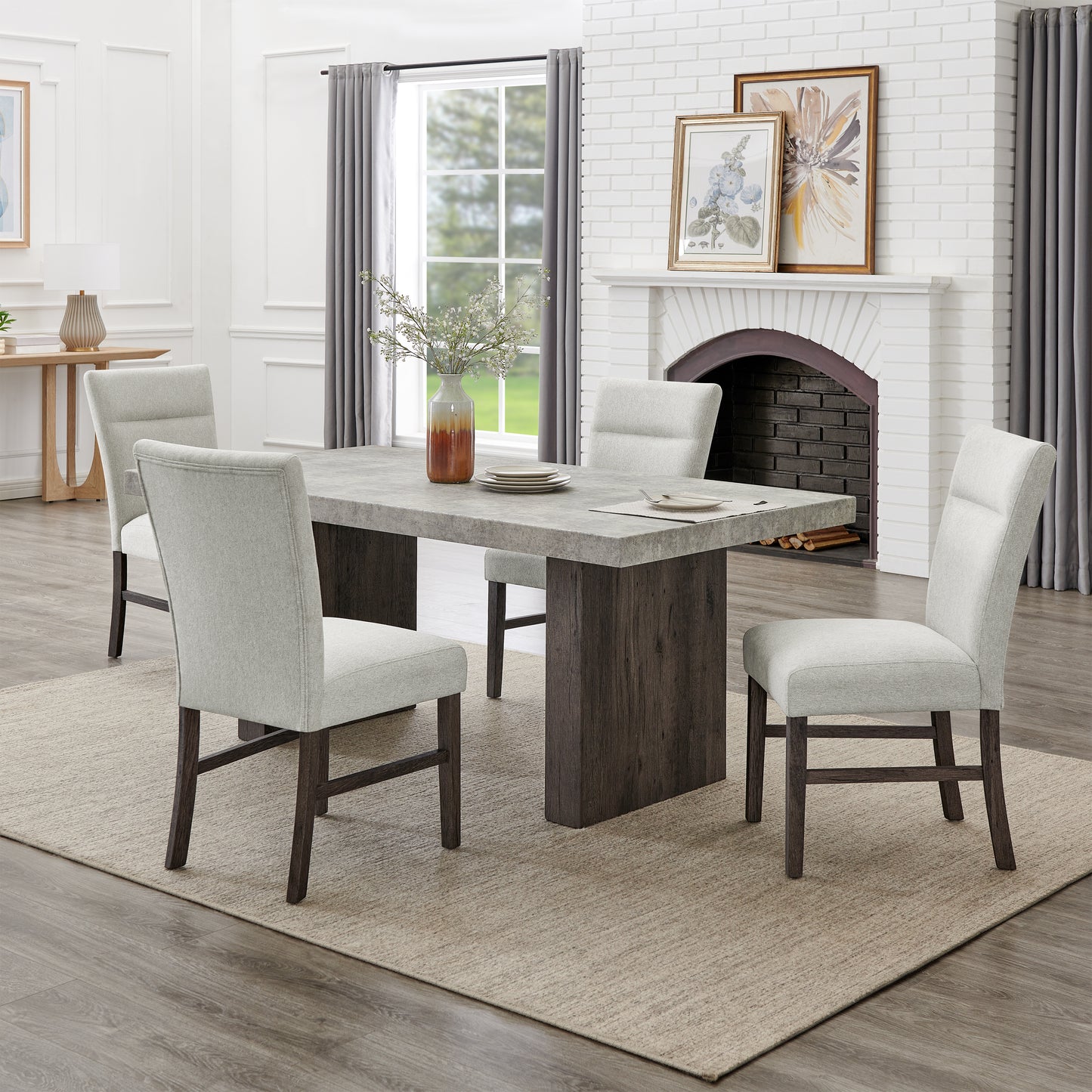 Annex & Co Sorlen Modern 6-Piece Dining Set, 3D Faux Concrete Table with 4 Chairs and Bench