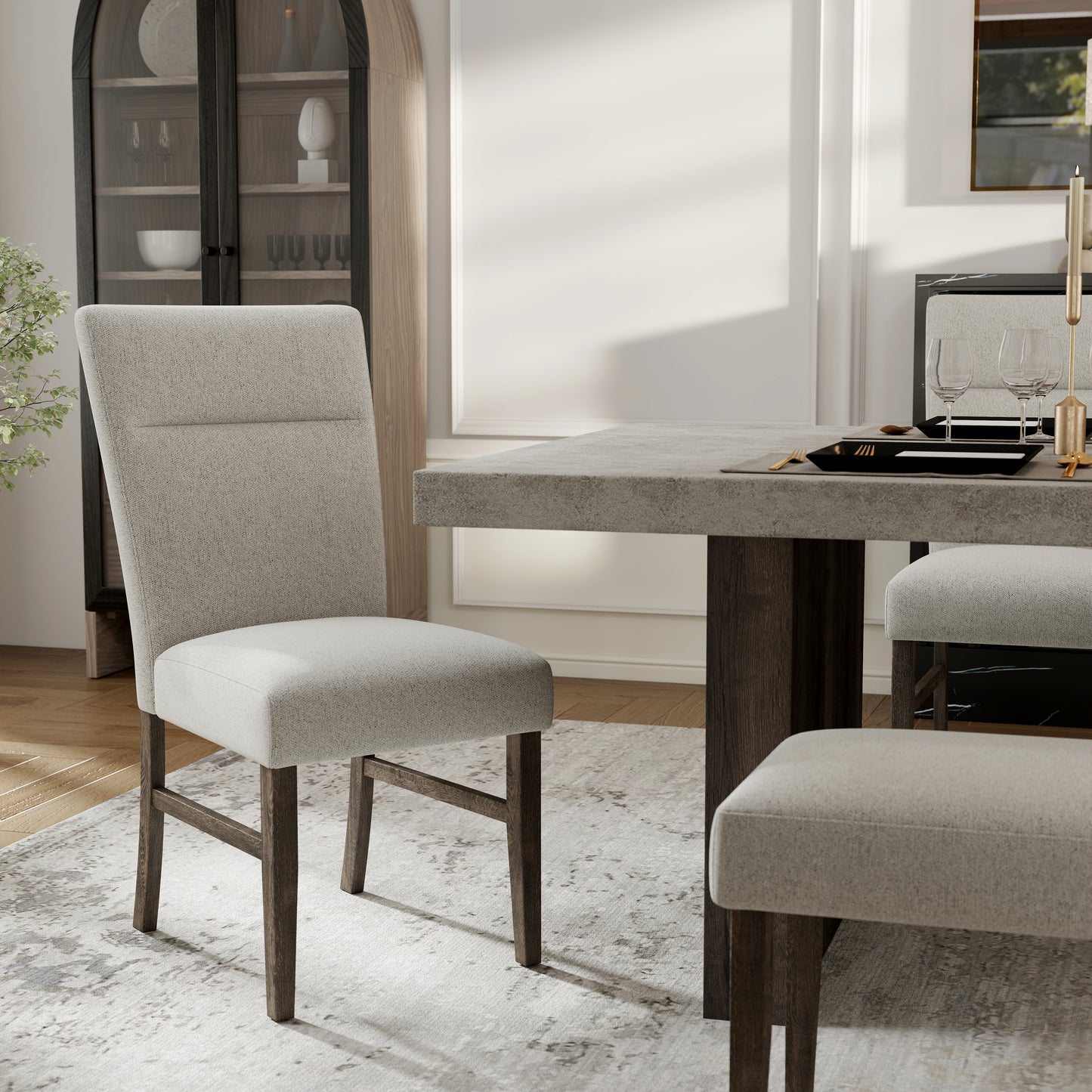 Annex & Co Sorlen Modern 6-Piece Dining Set, 3D Faux Concrete Table with 4 Chairs and Bench