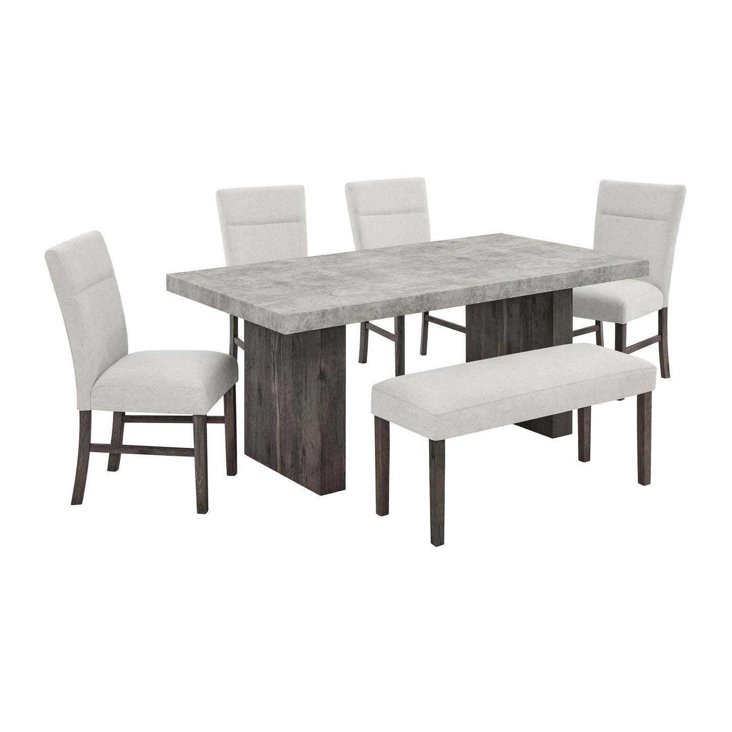 Annex & Co Sorlen Modern 6-Piece Dining Set, 3D Faux Concrete Table with 4 Chairs and Bench