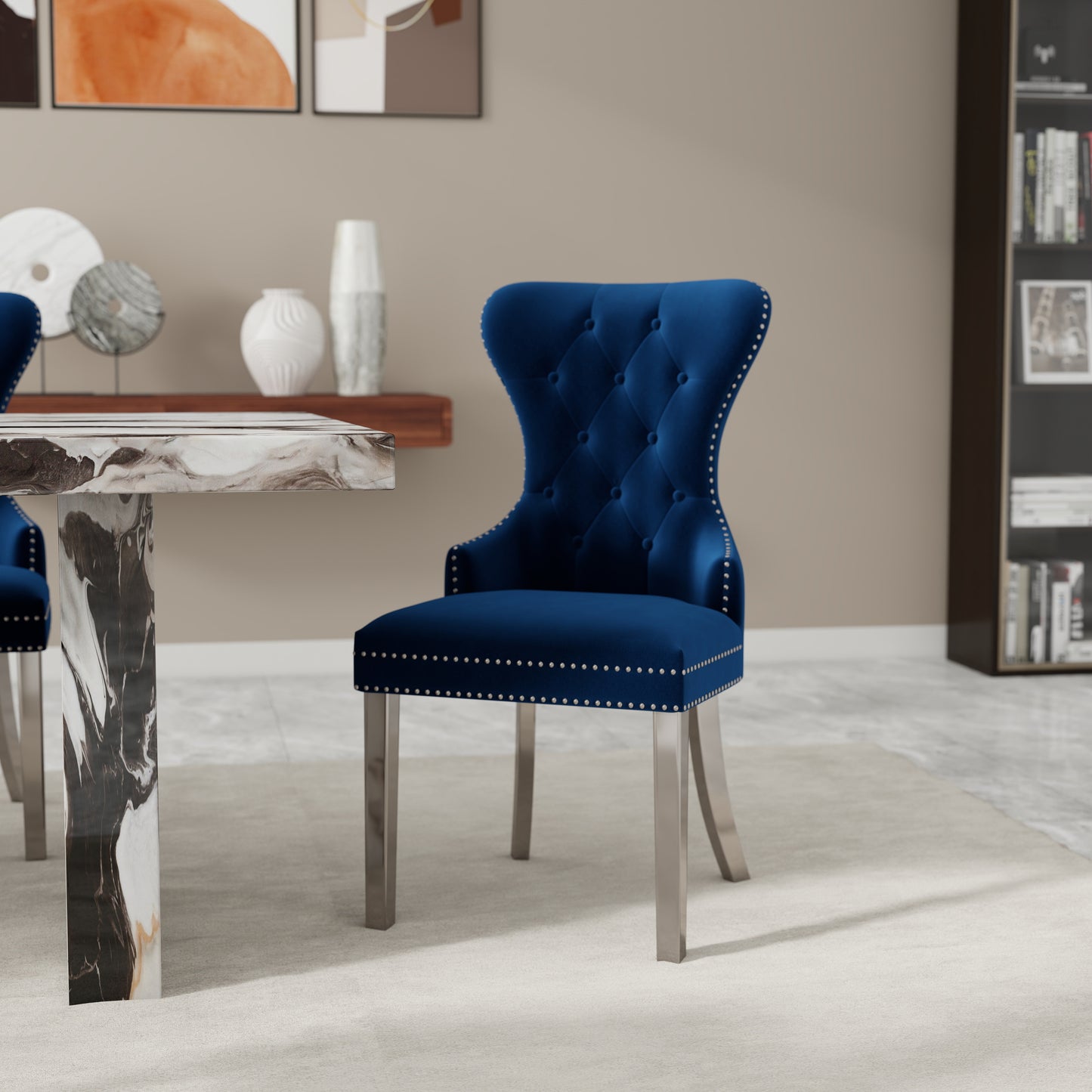 Roundhill Furniture Cavira Modern Dining Set, Faux Marble Dining Table with Four Chairs