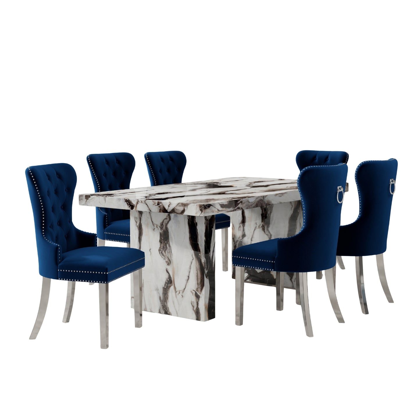 Roundhill Furniture Cavira Modern Dining Set, Faux Marble Dining Table with Four Chairs
