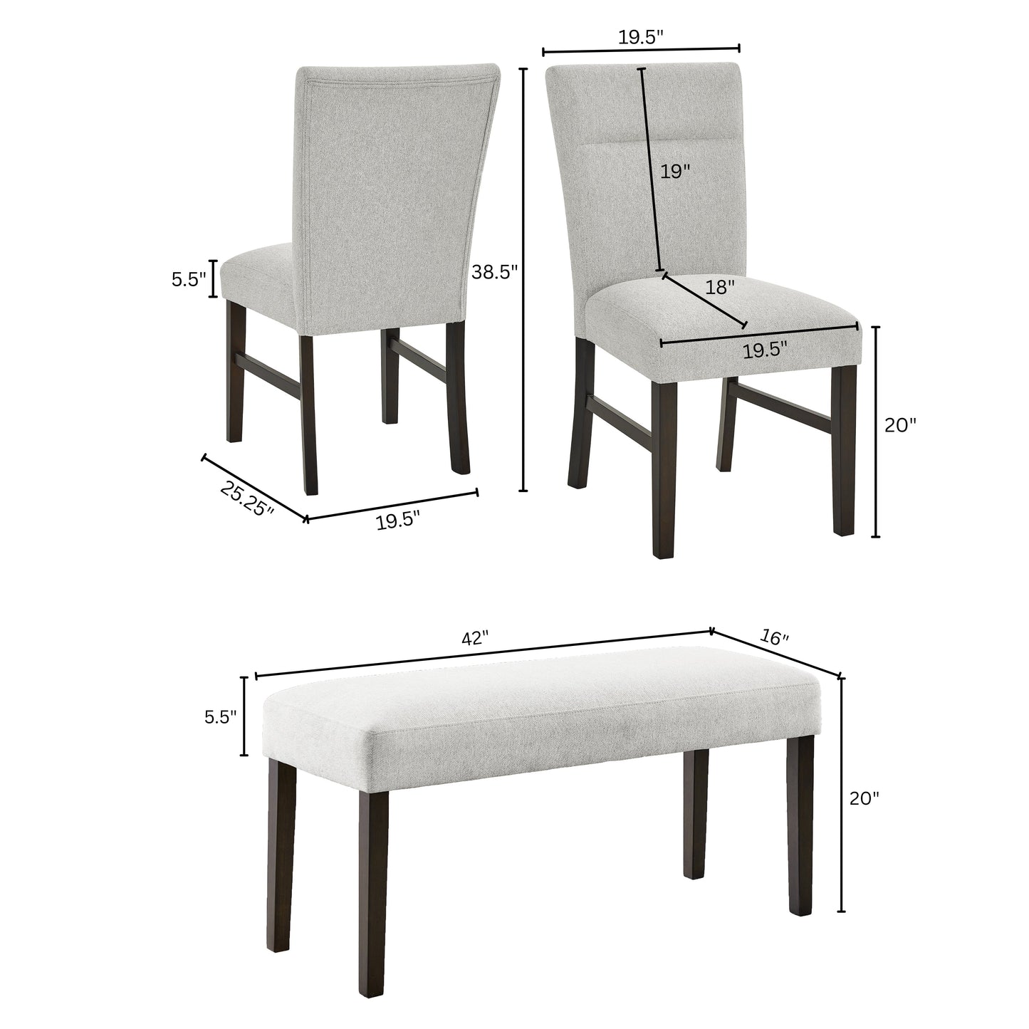 Roundhill Furniture Cavira Modern Faux Marble Dining Table with 4 Chairs and Bench