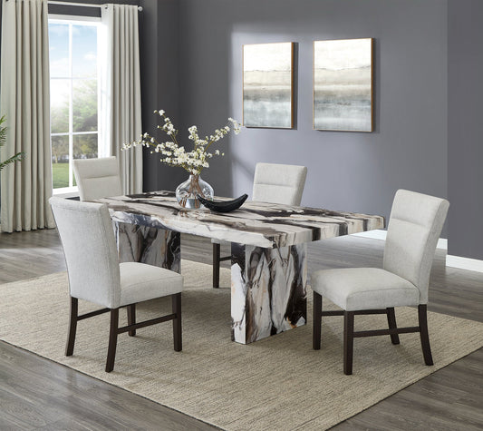 Roundhill Furniture Cavira Modern Faux Marble Dining Table with 4 Chairs
