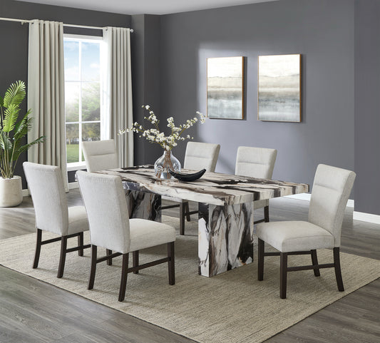 Roundhill Furniture Cavira Modern Faux Marble Dining Table with 6 Chairs