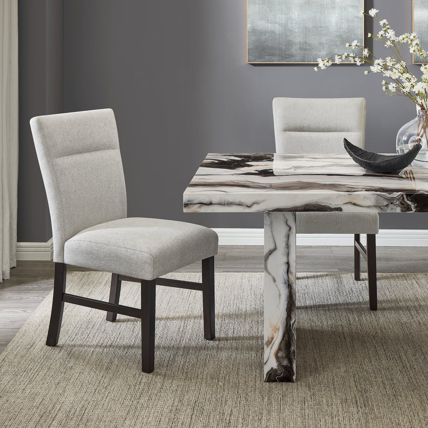 Roundhill Furniture Cavira Modern Faux Marble Dining Table with 6 Chairs