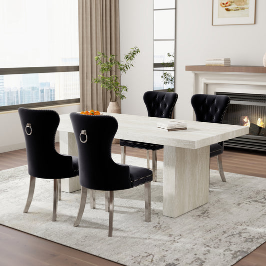 Roundhill Furniture Cavira 5-Piece Modern Dining Set, Faux Marble Dining Table with Four Chairs