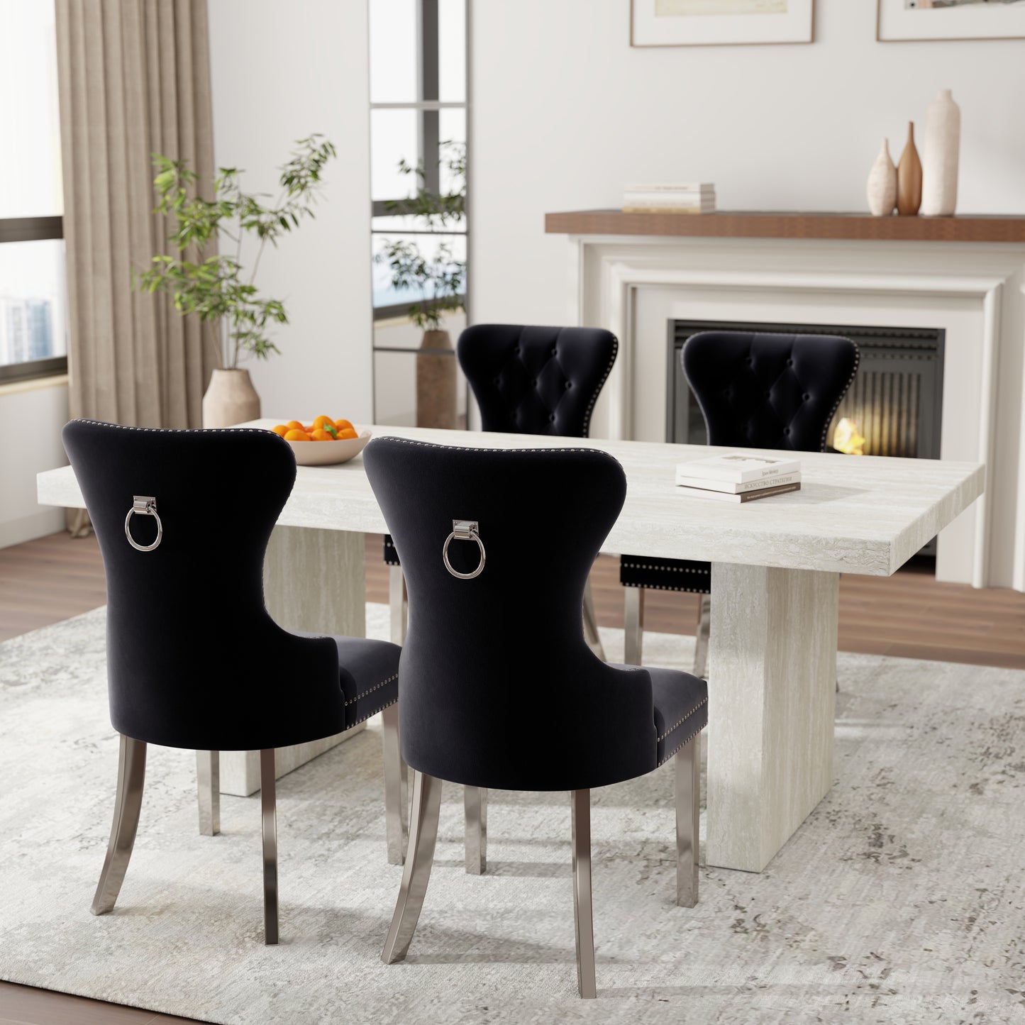 Roundhill Furniture Cavira 5-Piece Modern Dining Set, Faux Marble Dining Table with Four Chairs