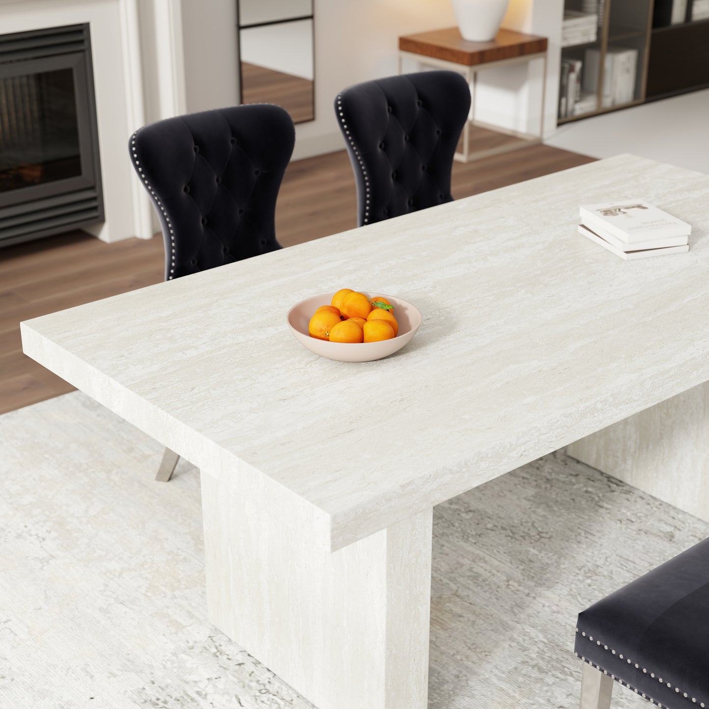 Roundhill Furniture Cavira 5-Piece Modern Dining Set, Faux Marble Dining Table with Four Chairs