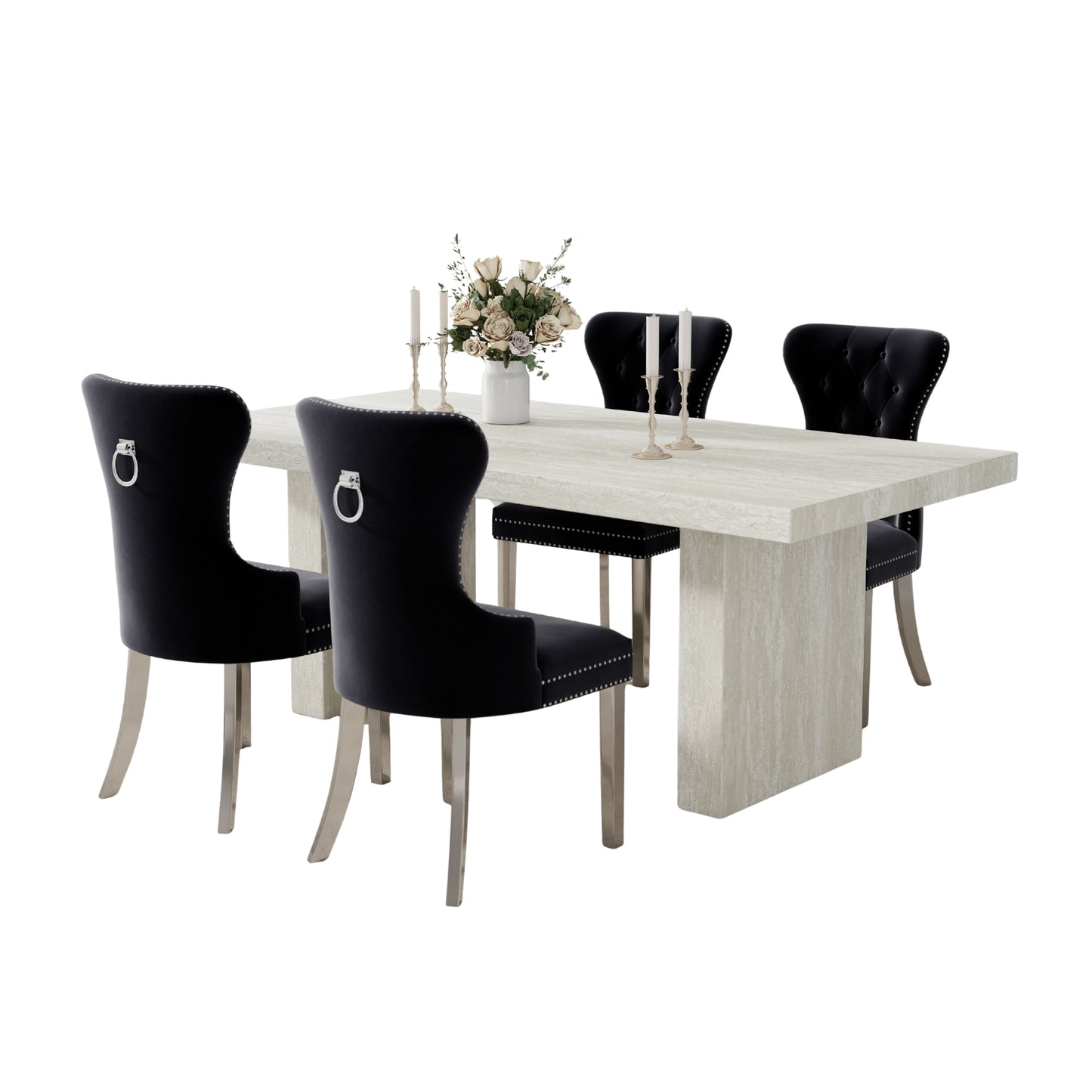 Roundhill Furniture Cavira 5-Piece Modern Dining Set, Faux Marble Dining Table with Four Chairs