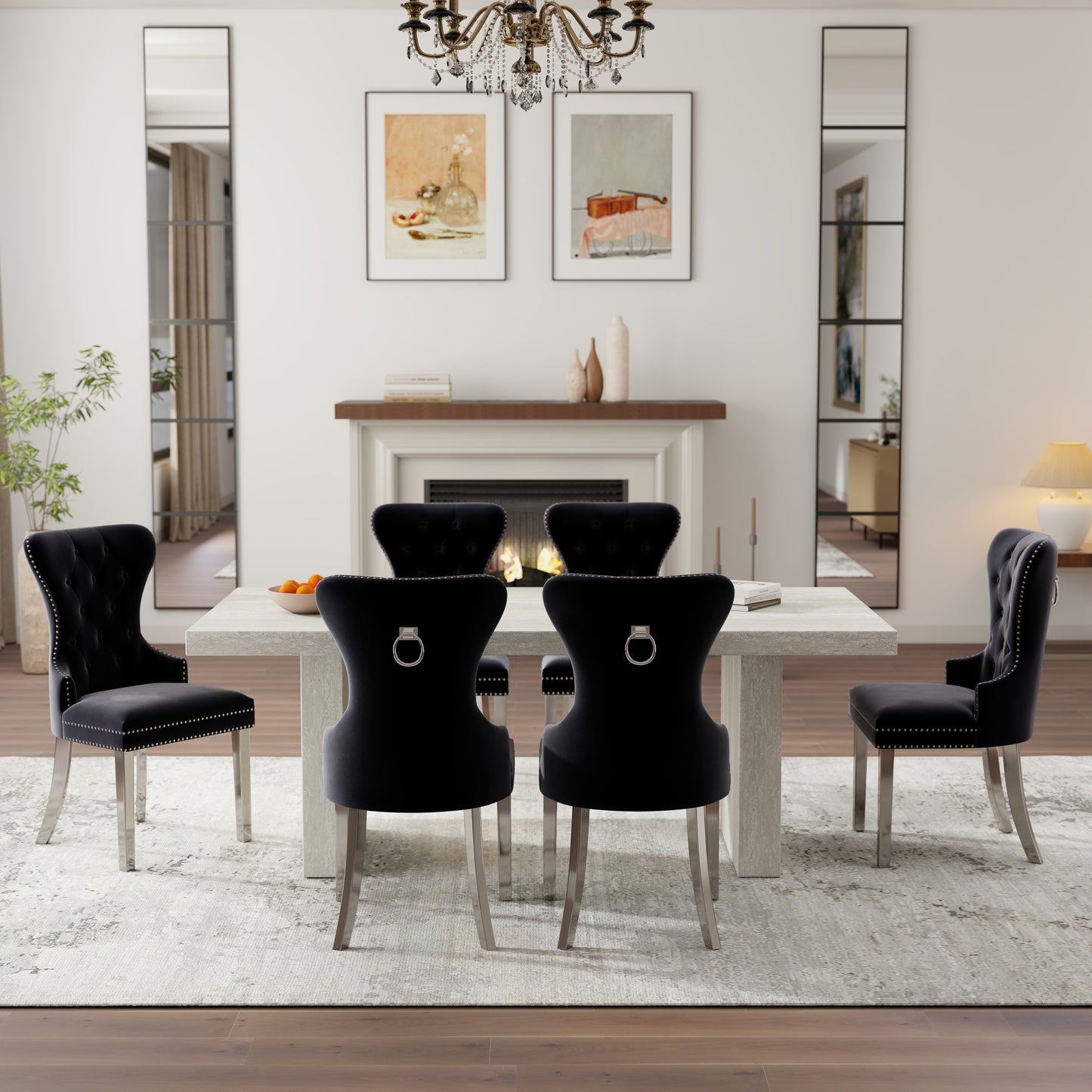 Roundhill Furniture Cavira 7-Piece Modern Dining Set, Faux Marble Dining Table with Four Chairs