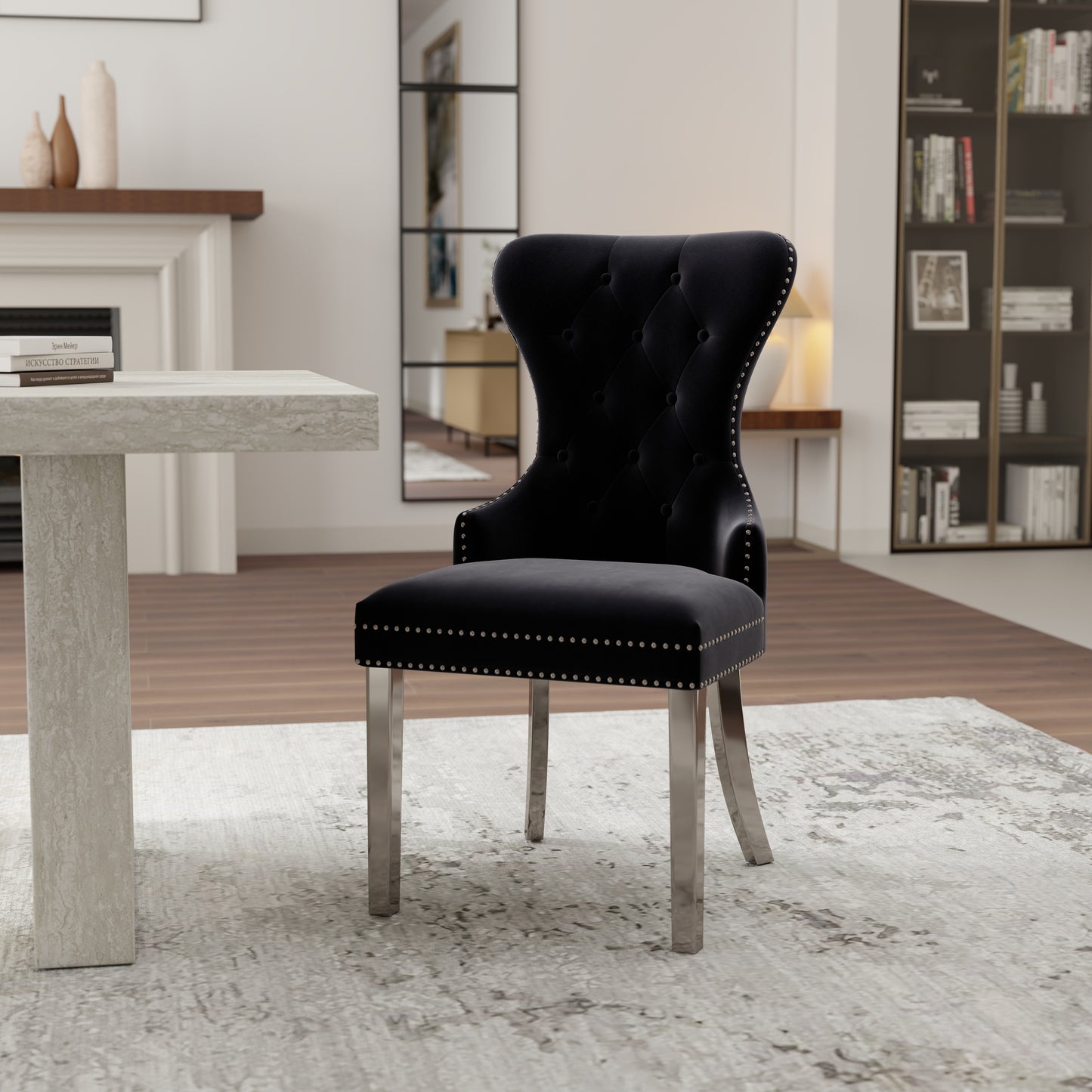 Roundhill Furniture Cavira 7-Piece Modern Dining Set, Faux Marble Dining Table with Four Chairs